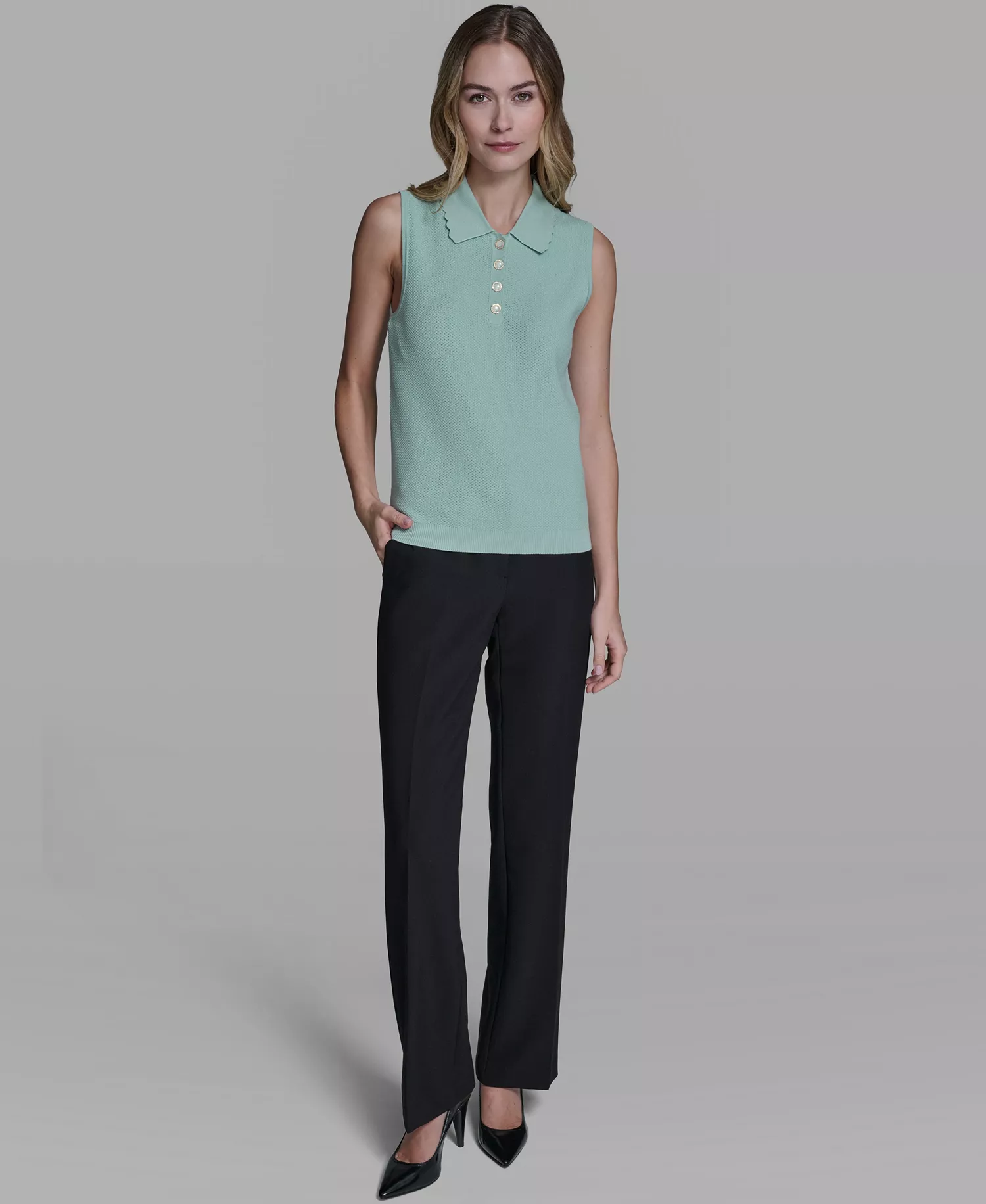 Women's Collared Sleeveless Sweater - Fresh Mint - L