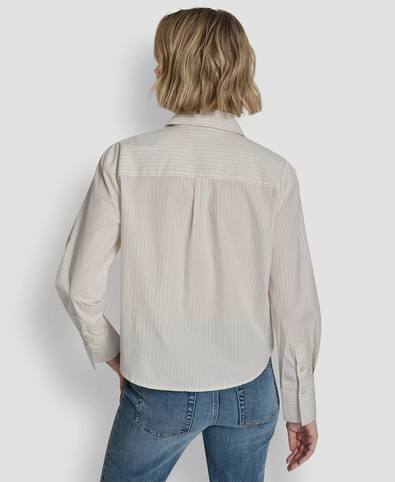 Women's Logo Embroidery and Sequin Button-Front Shirt - Lasalle Stripe-eggnog/zinc - L