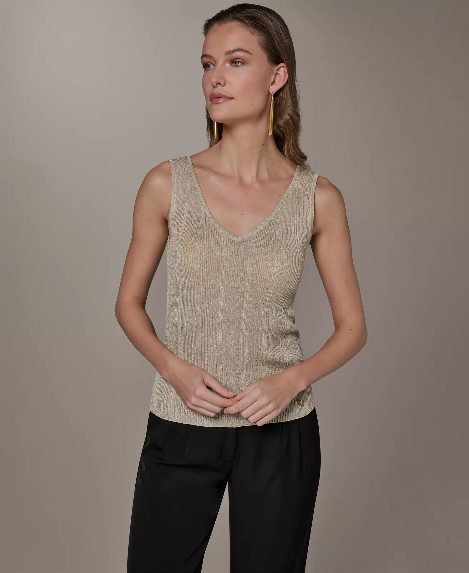Women's Ribbed Tank Top - Light Gold - L