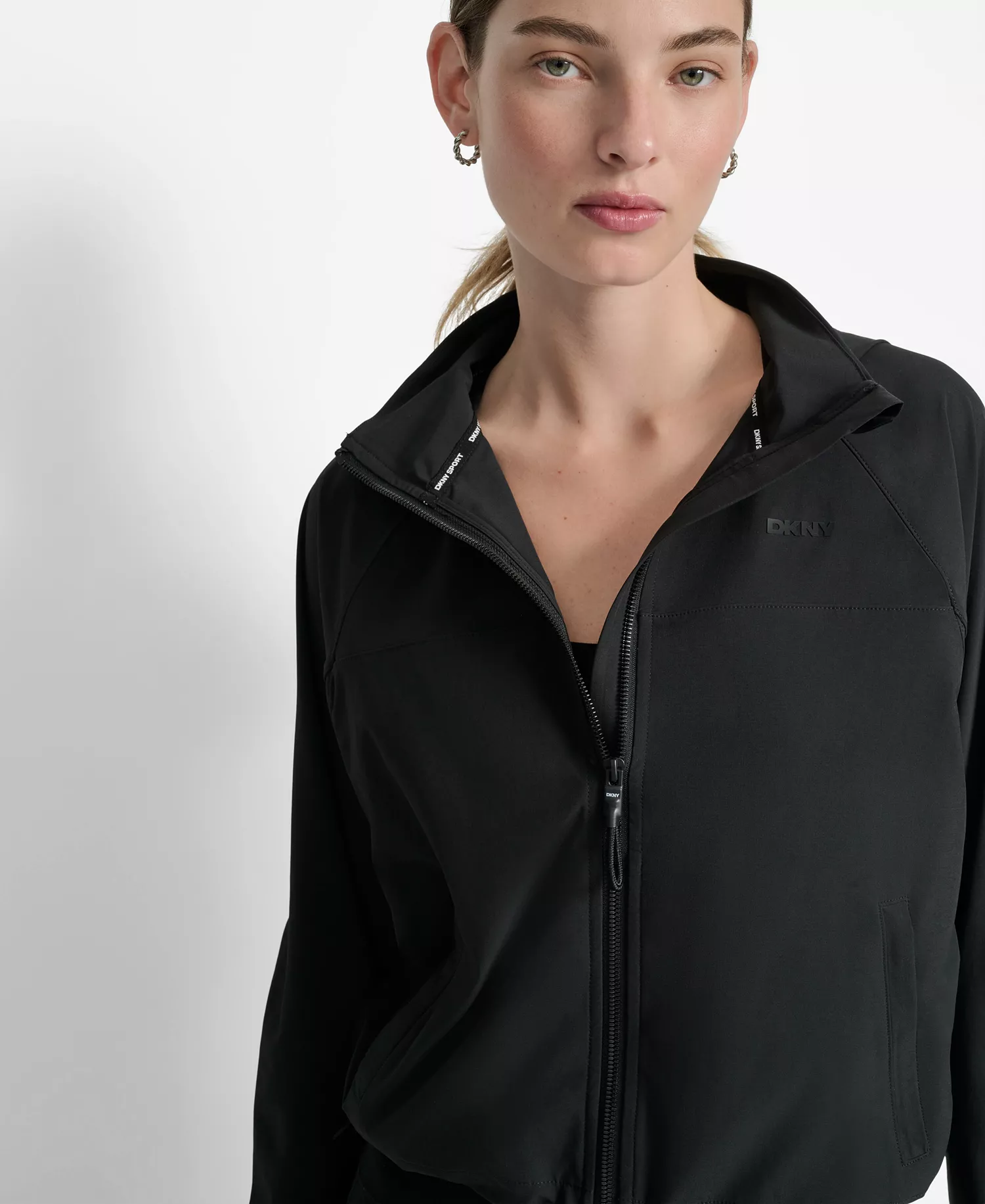 Women's Hooded Jacket with Logo Elastic Detail  - Black - L