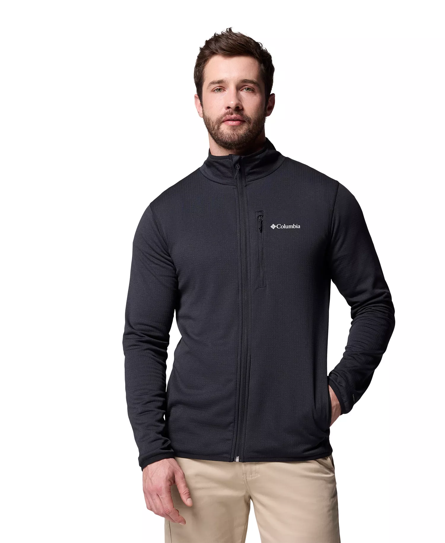 Men's Essential Hike Grid Fleece Full Zip Jacket - Black - XS