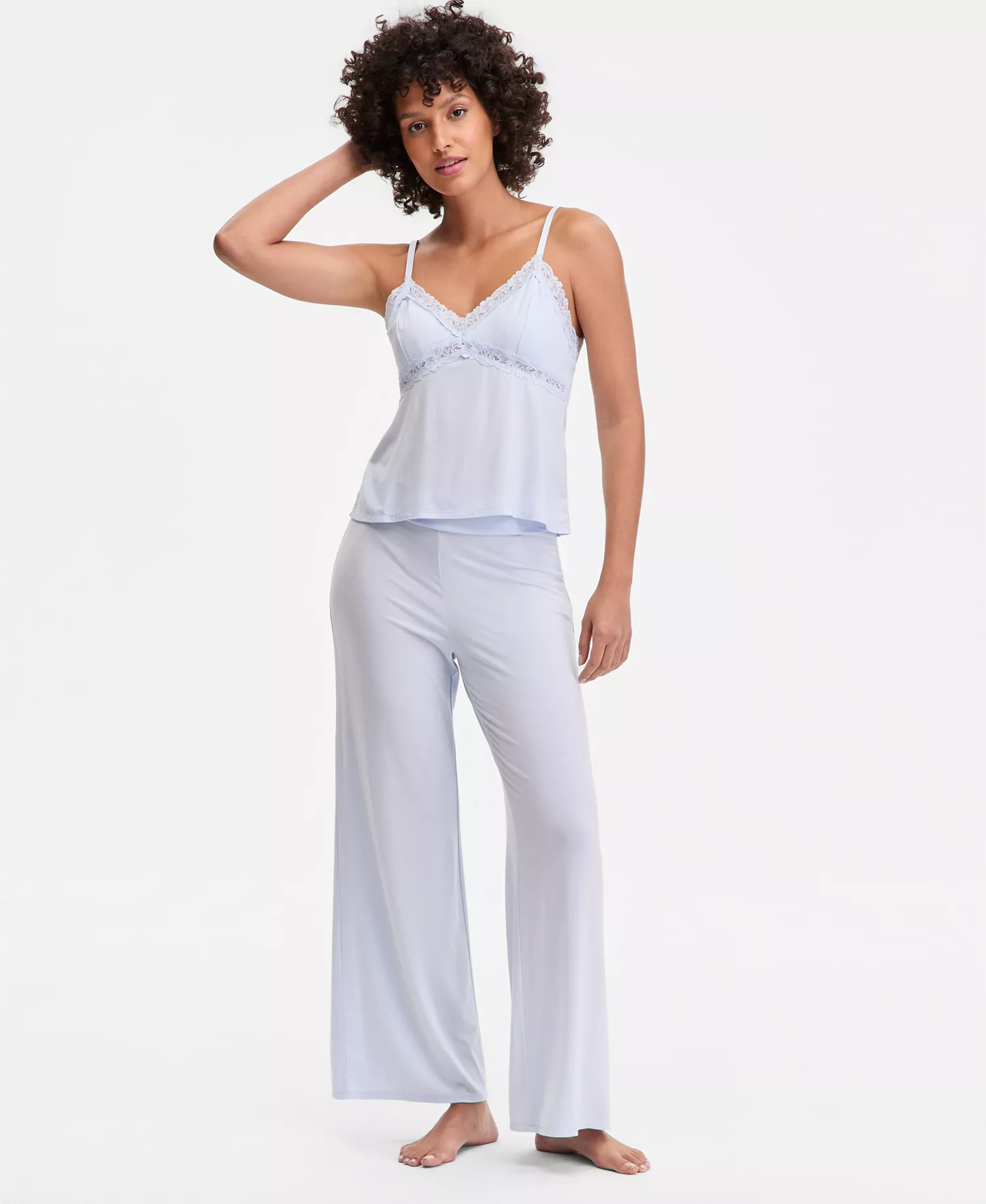 Women's Lace-Trim Knit Tank & Pajama Pants Set, Exclusively at Macy's - Cielo - L
