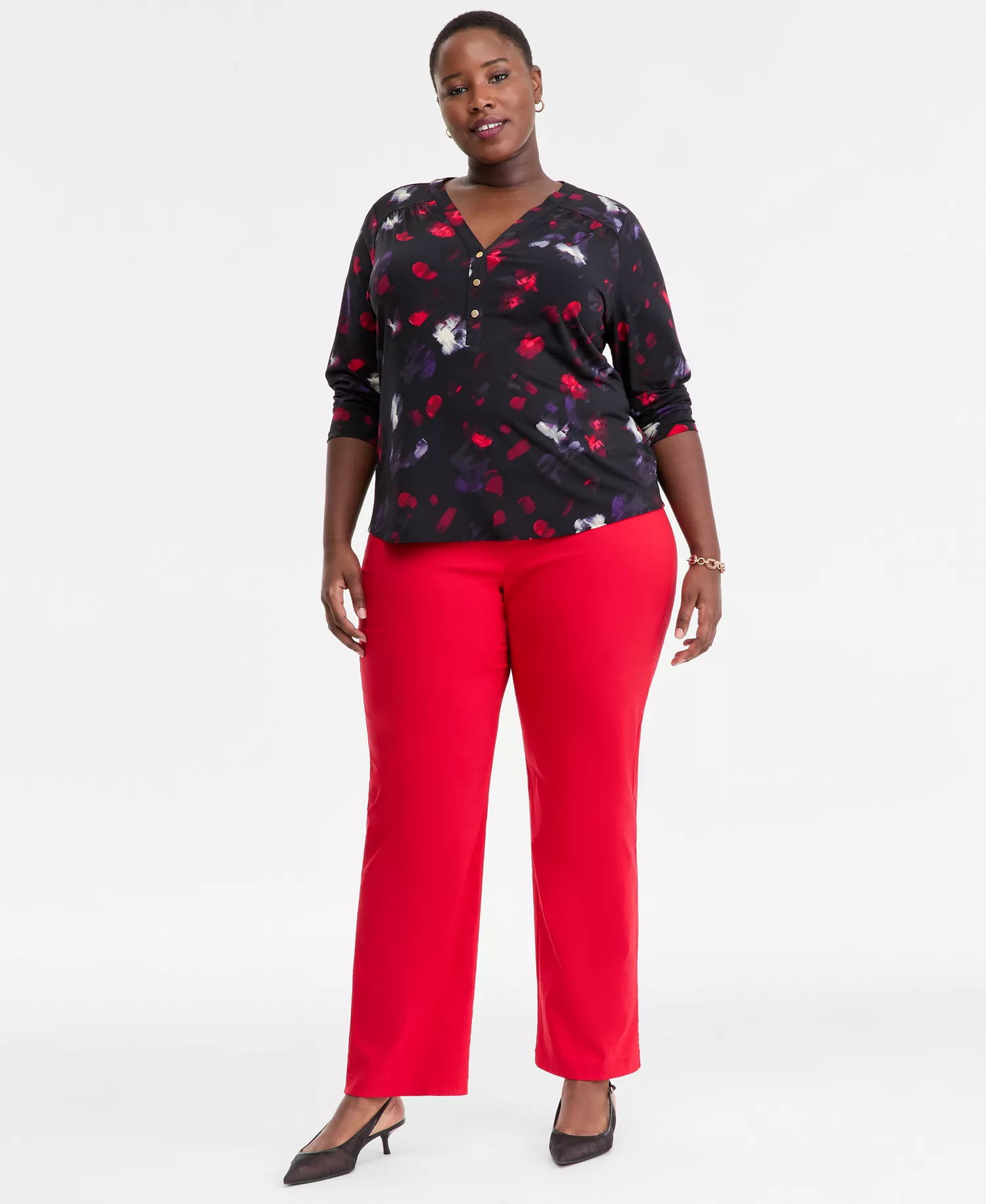 Plus Size V-Neck Long-Sleeve Top, Macy's Exclusive  - Ava Blooms - 0X