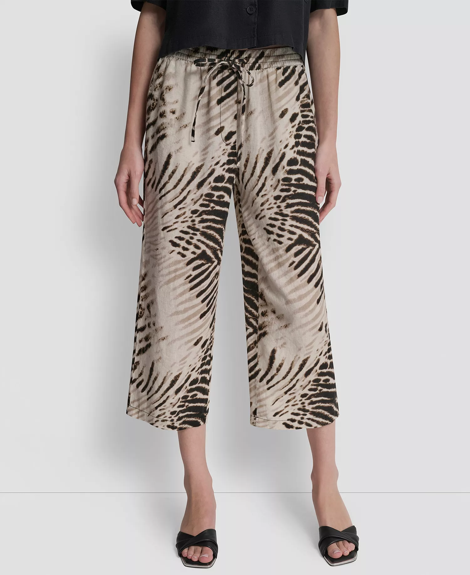 Women's Printed Linen Pull-On Pants - Brushed Sandbed - L