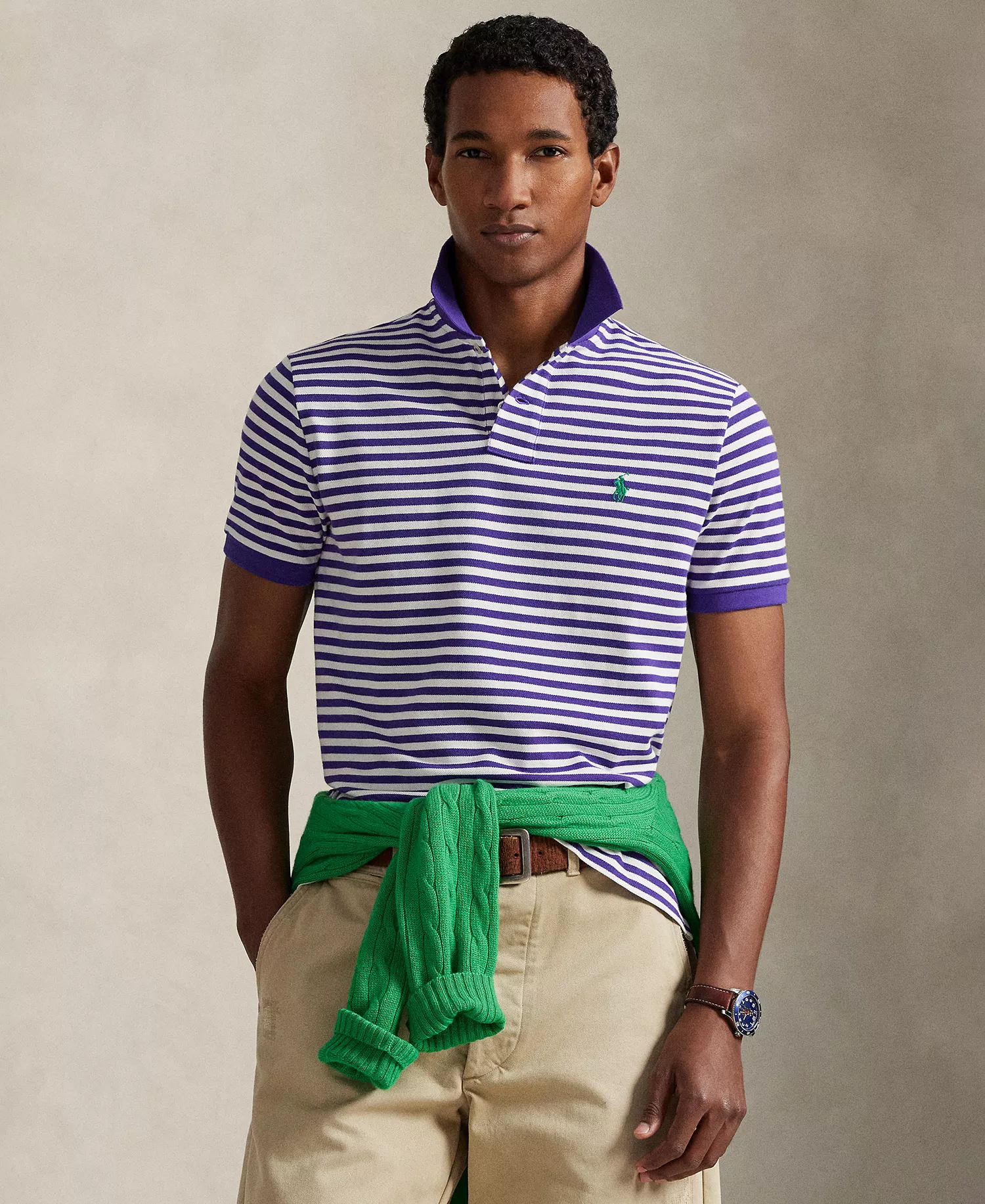 Men's Short-Sleeve Striped Shirt - Cabana Purple/White - 2XL