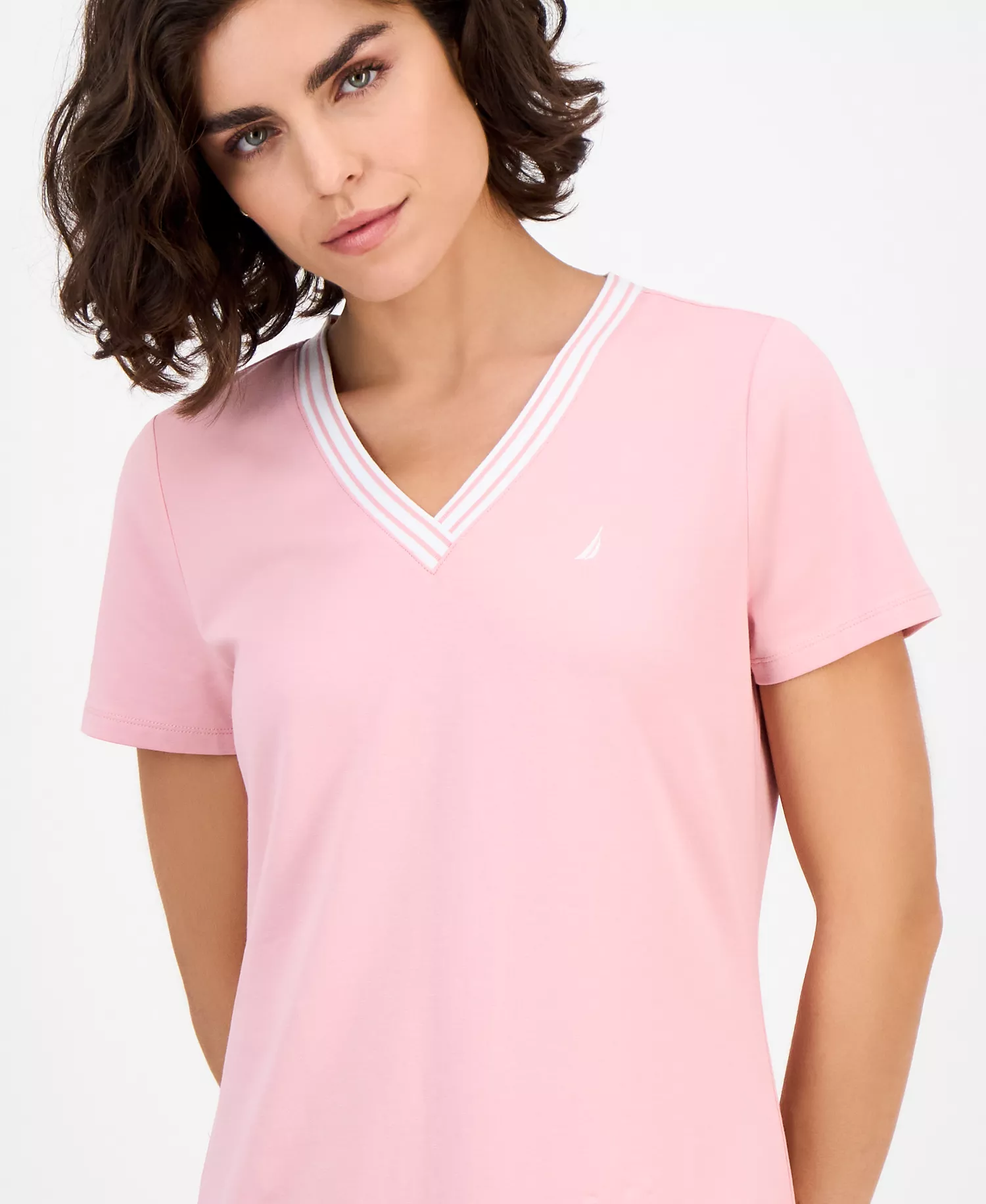 Nautica Women's V-Neck T-Shirt Dress - Bridal Rose - L