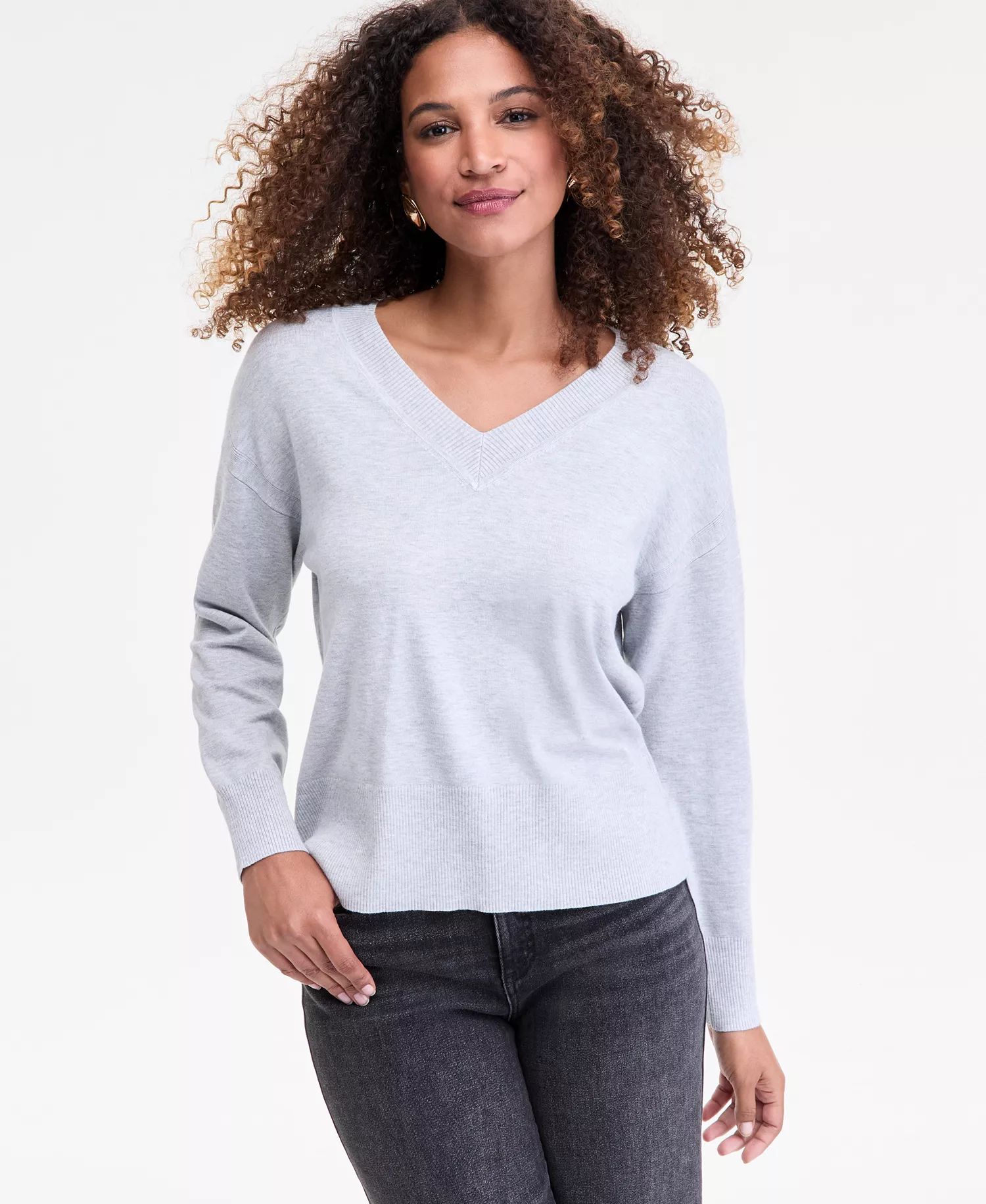 Women's V-Neck Sweater, Macy's Exclusive - Hthr Belle - XL