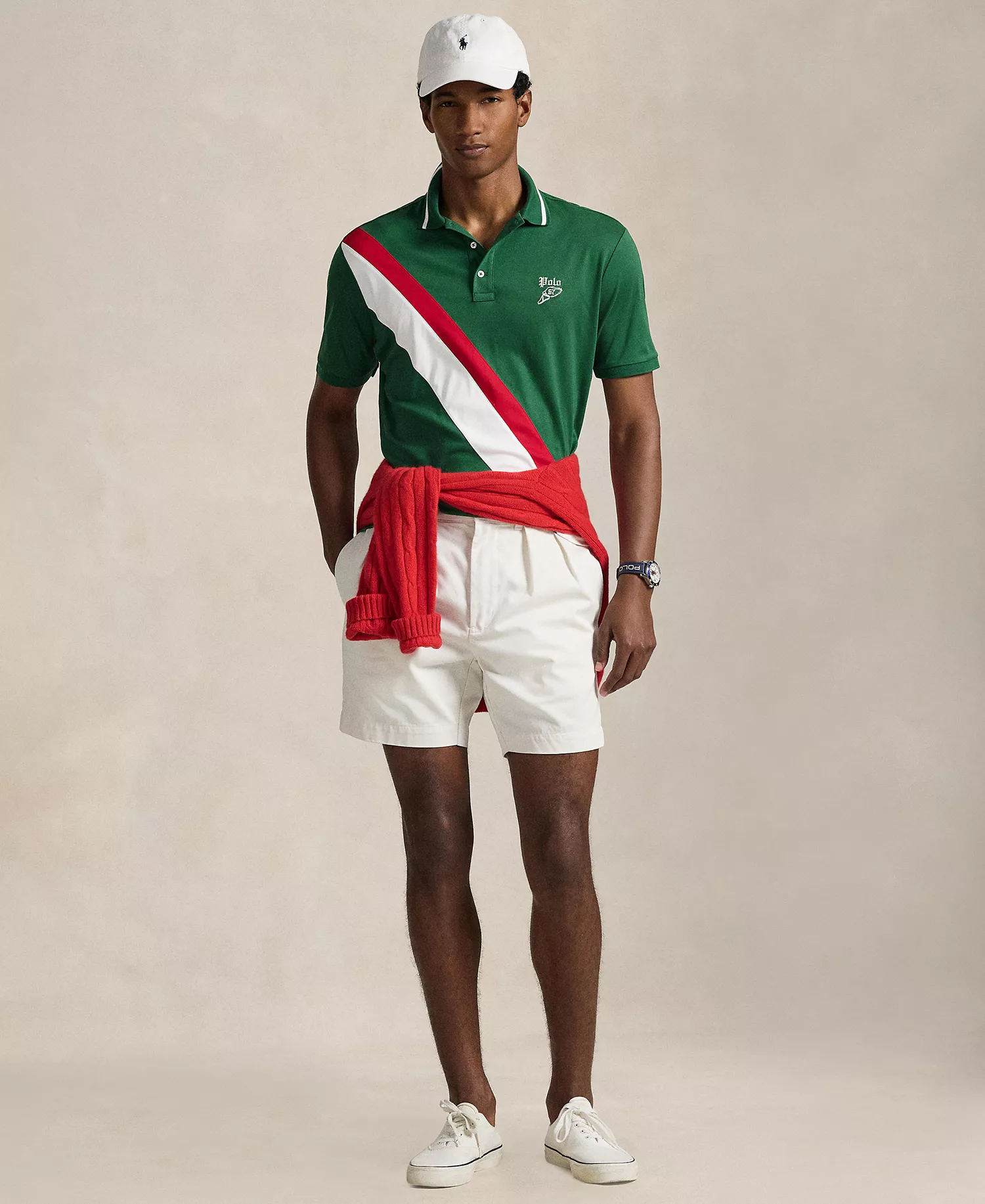 Men's Striped Piecing Short-Sleeve Polo Shirt - New Forest - 2XL