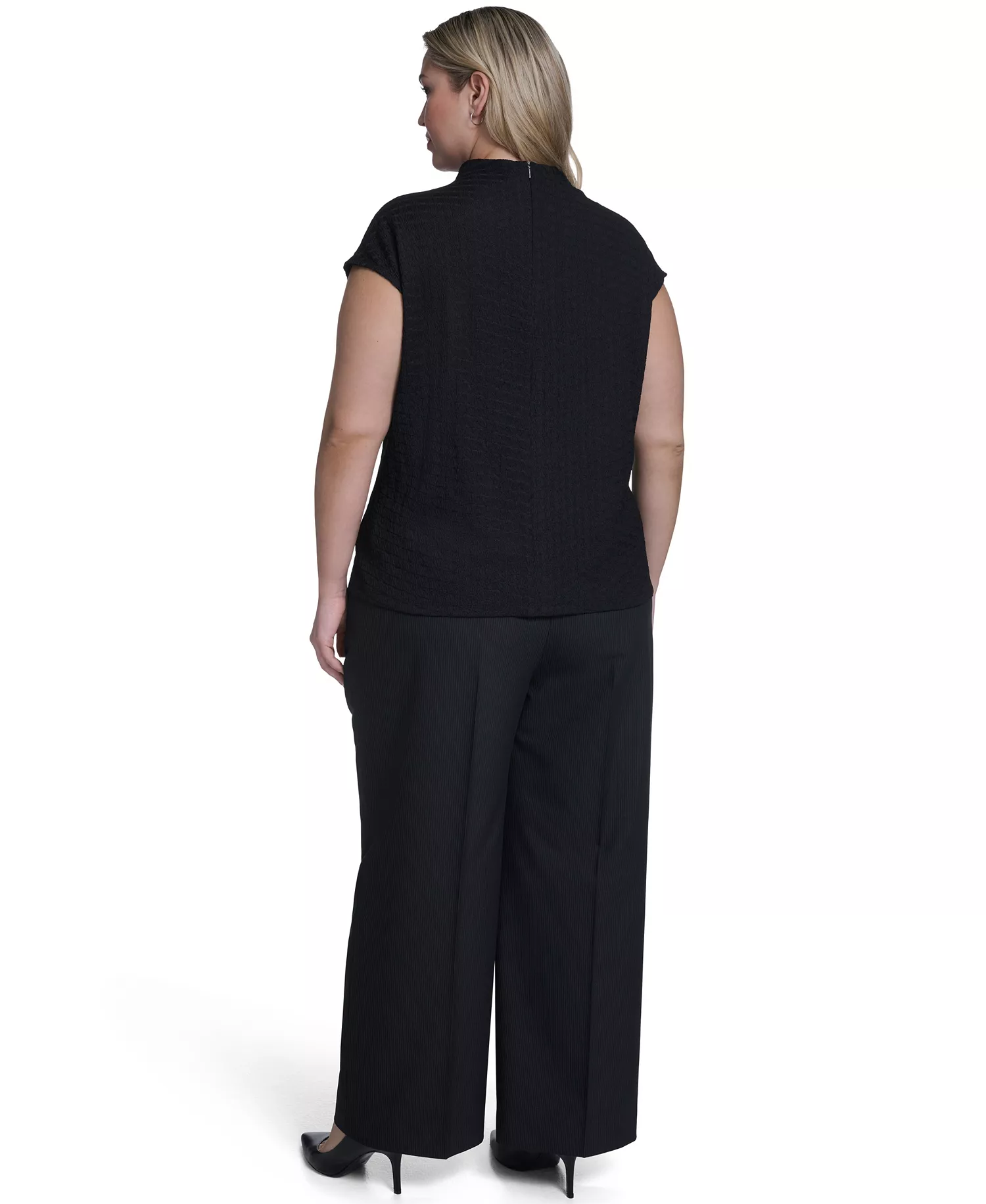 Plus Size Knit Cap Sleeve Top - Black - 1X