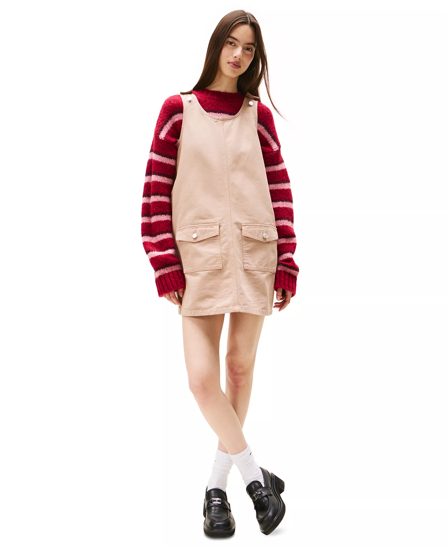 Women's Cotton Pinafore Sleeveless A-Line Dress - Malted Milk - L