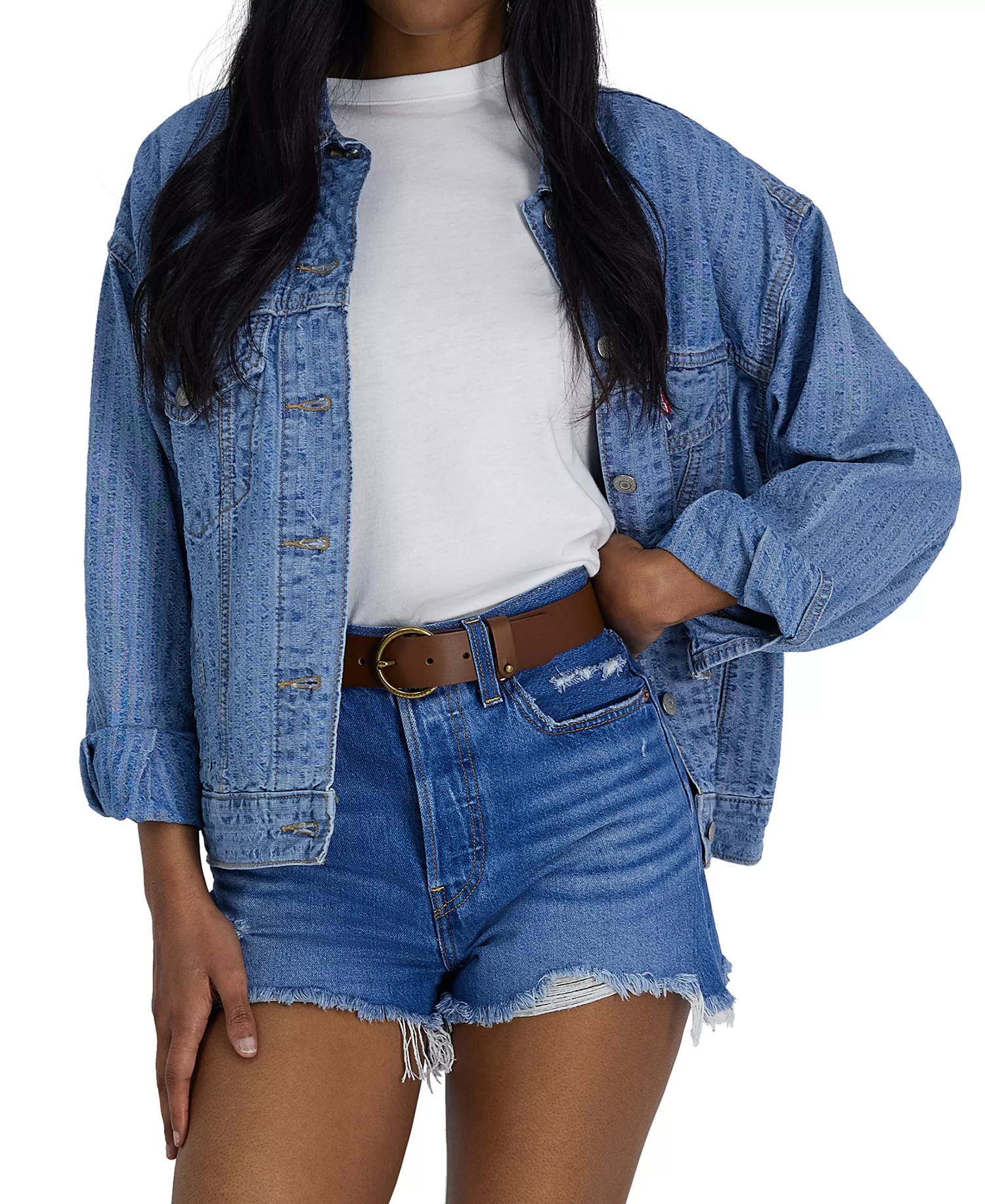 Women's Circular Center Bar Buckle Leather Belt - Black - L