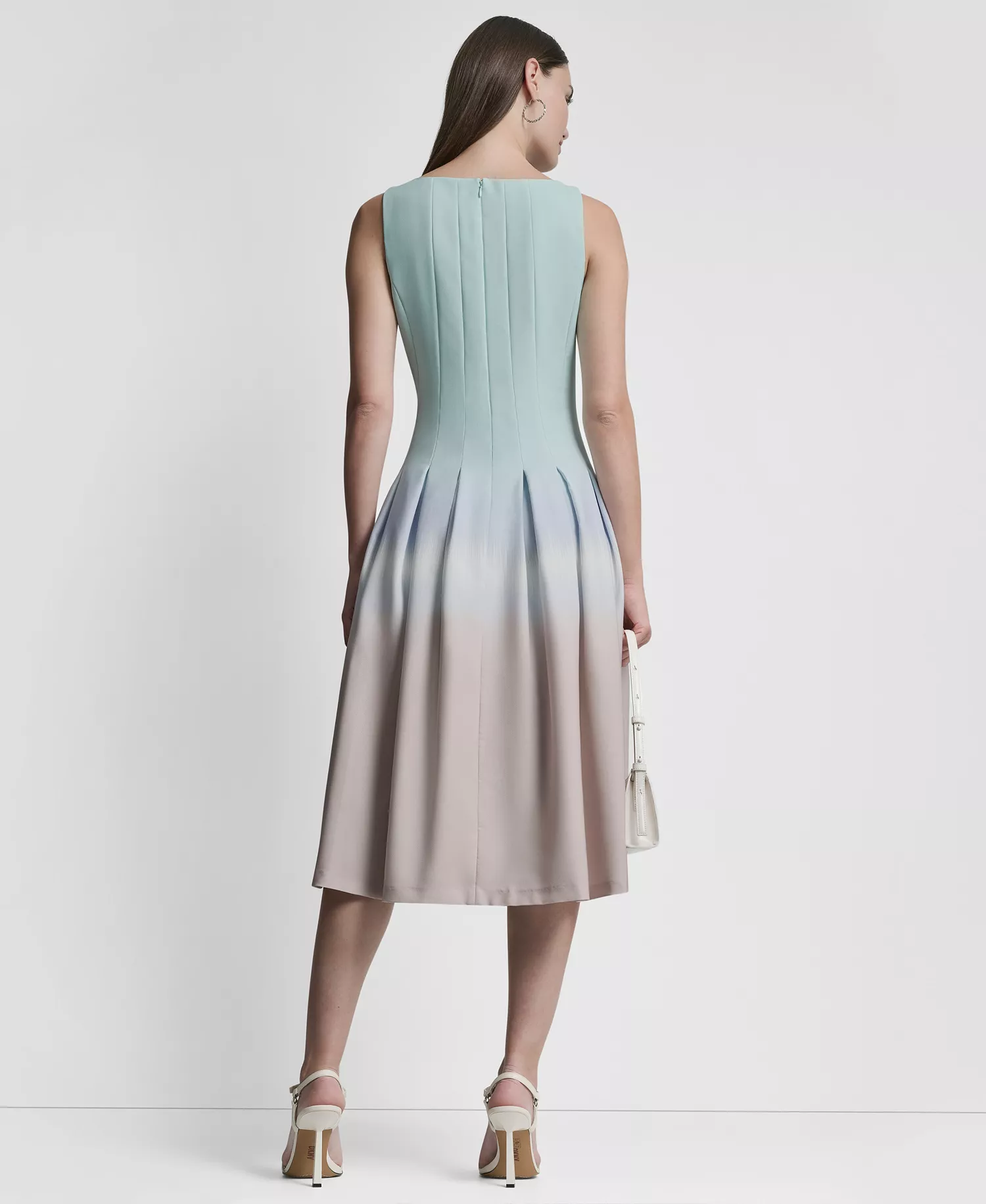 Women's Sleeveless Pleated Boat Neck Midi Dress - Bleached Aqua Multi - 0P