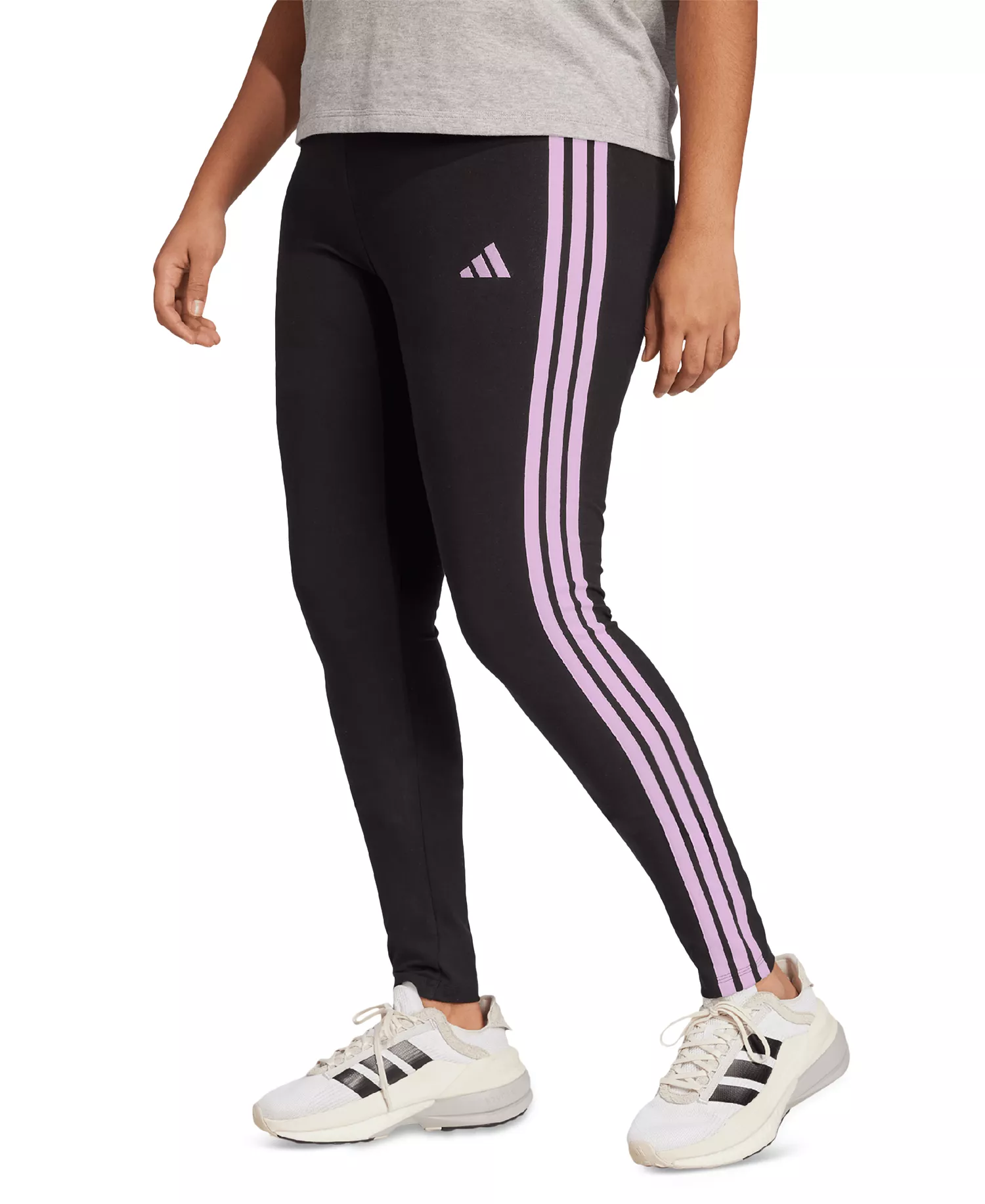 Plus Size Essentials 3-Stripes Cotton Leggings - Black/Clear Pink - 1X