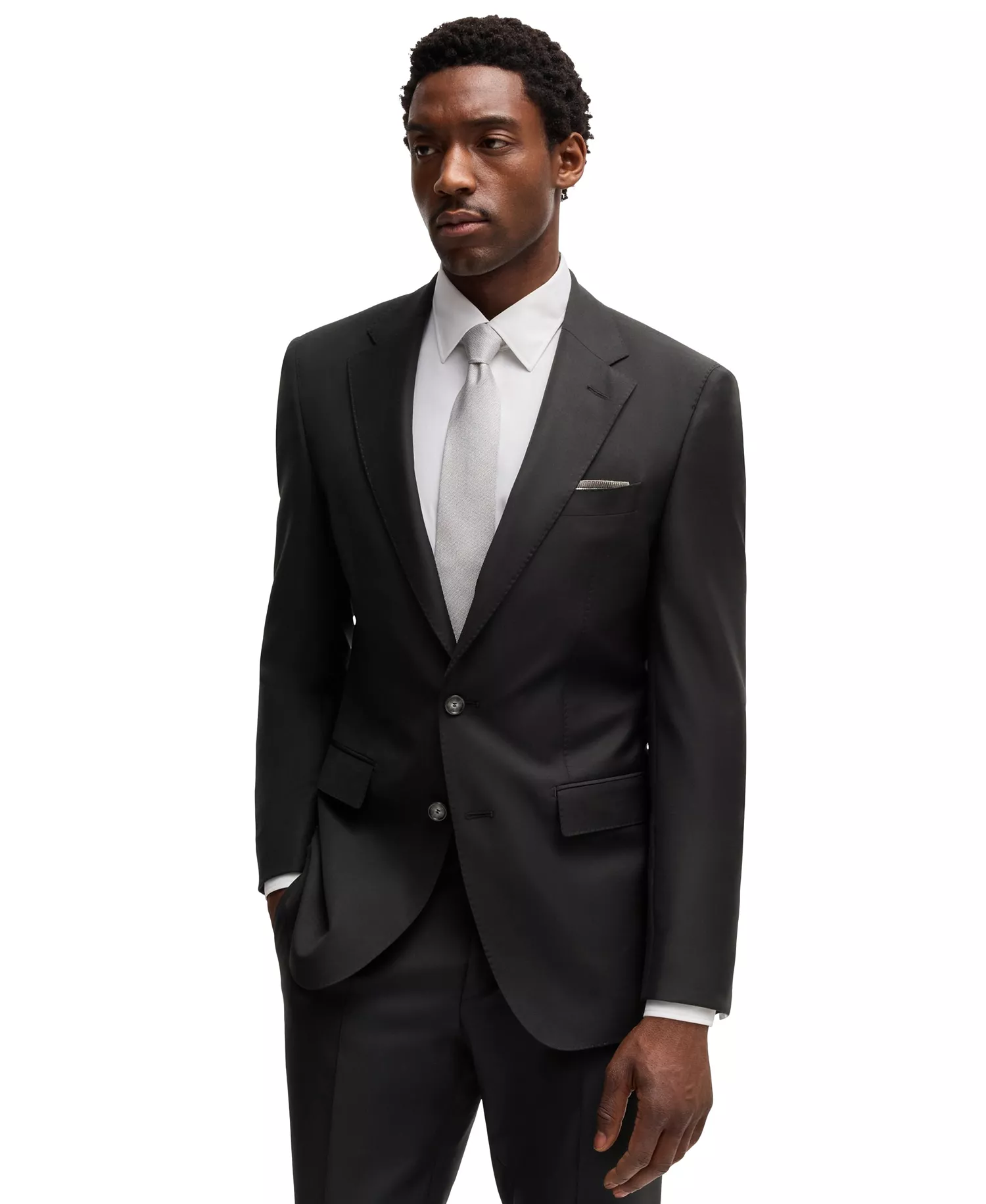 Men's Virgin Wool Slim-Fit Jacket - Black - 34R