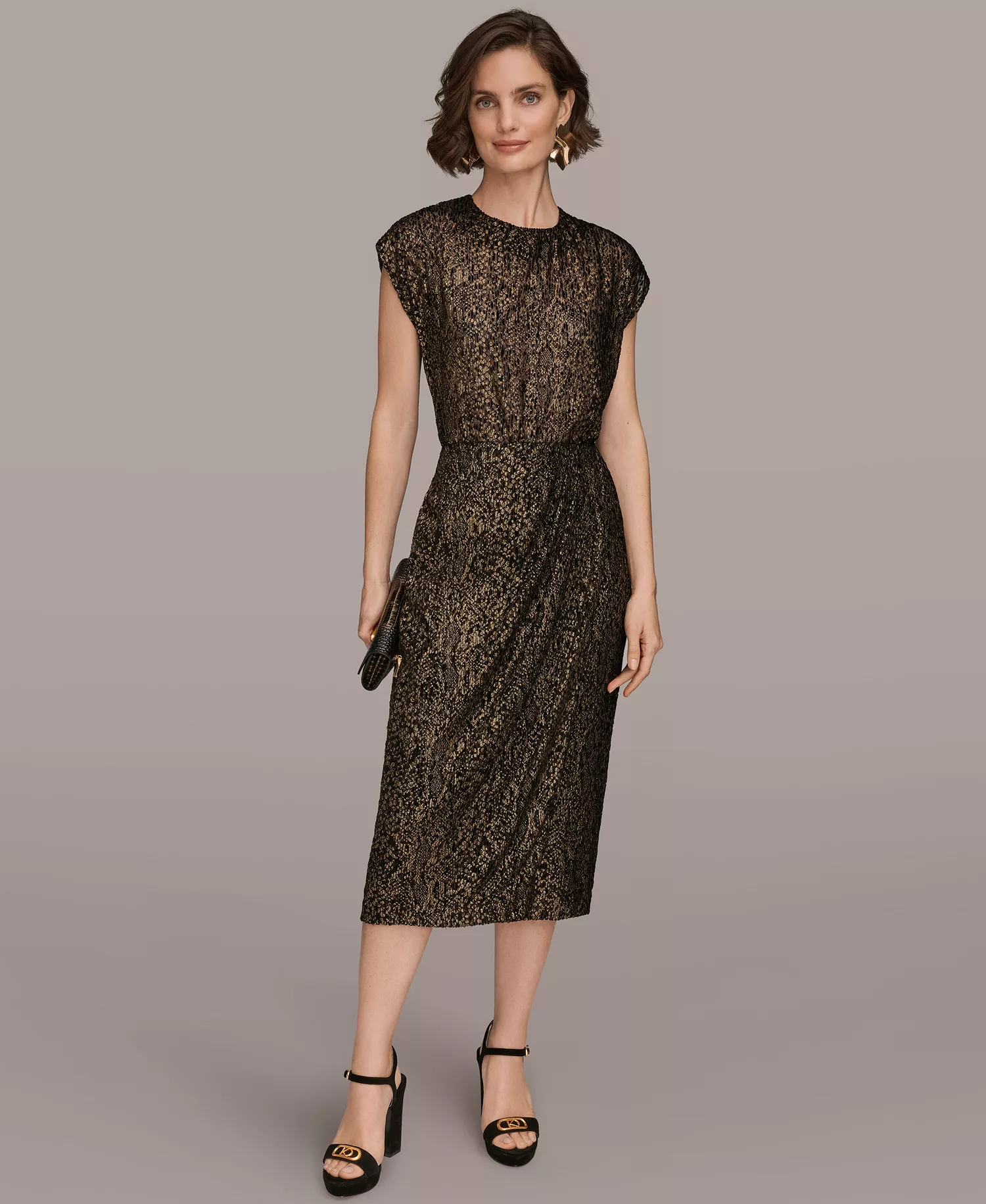 Women’s Faux Wrap Metallic Burnout Skirt - Black/Gold - 10