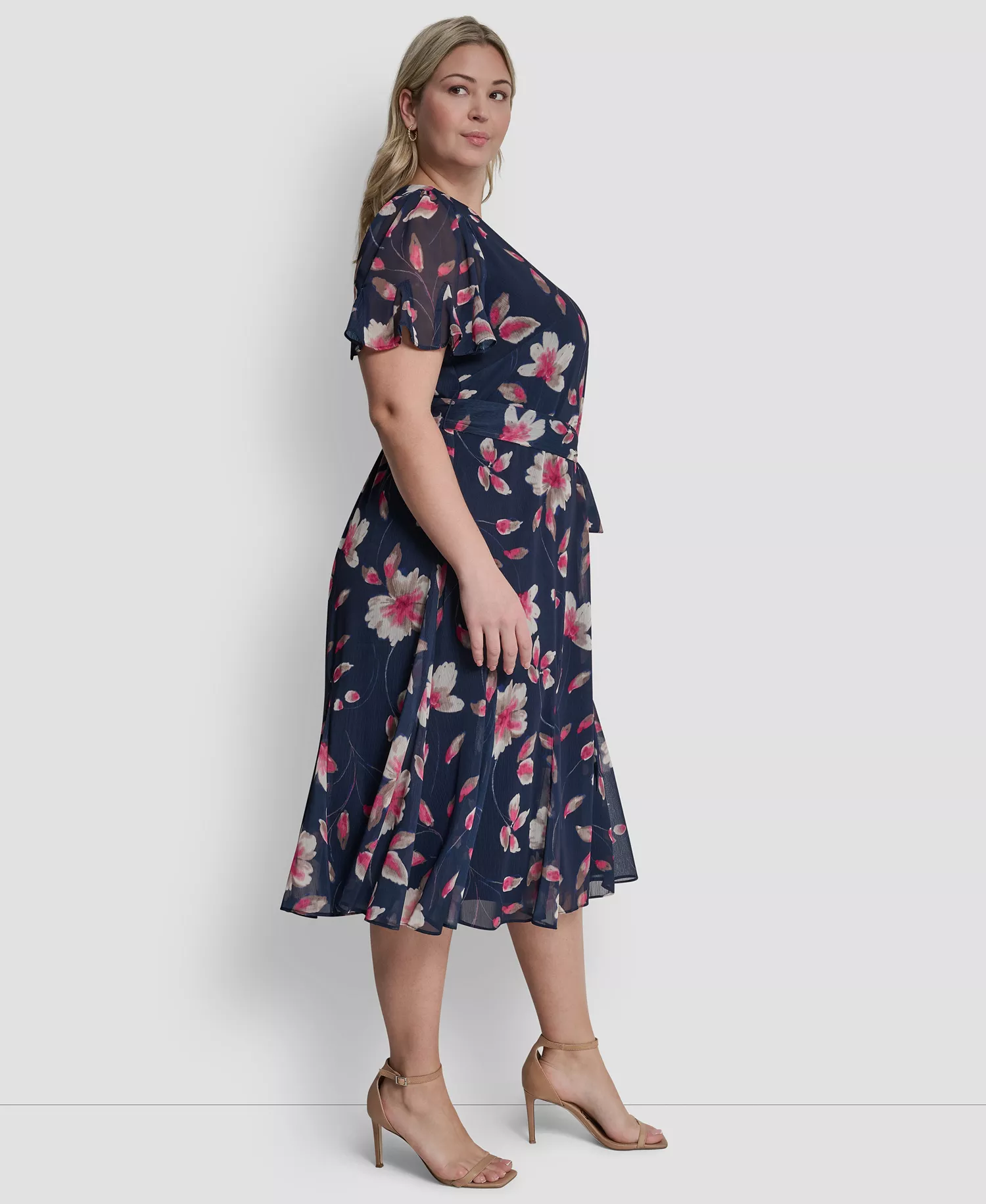 Plus Size Jewel Neck Fit & Flare Midi Dress - Indigo Multi - 14W