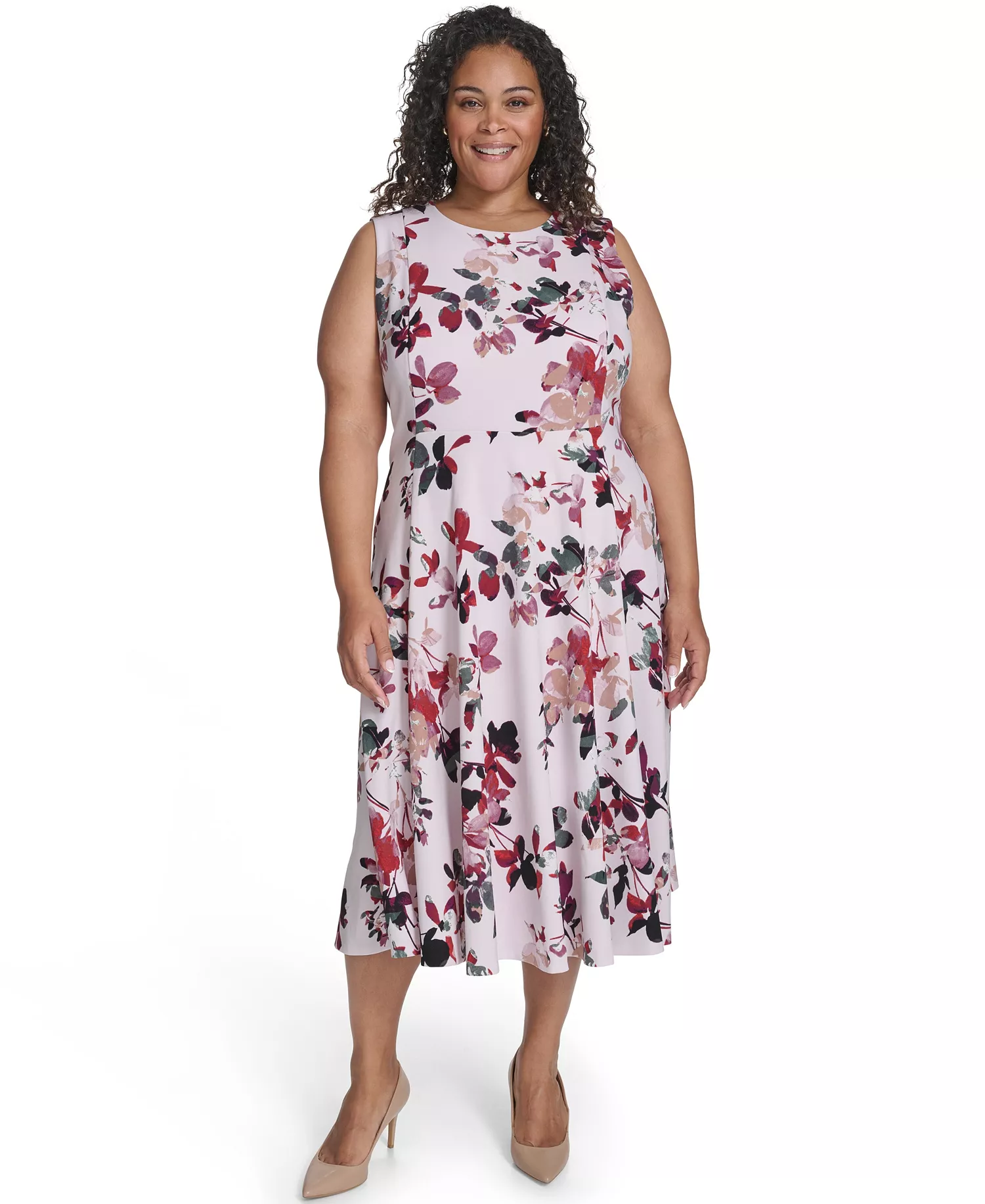 Plus Size Floral Print Fit & Flare Dress - Blush Multi - 14W