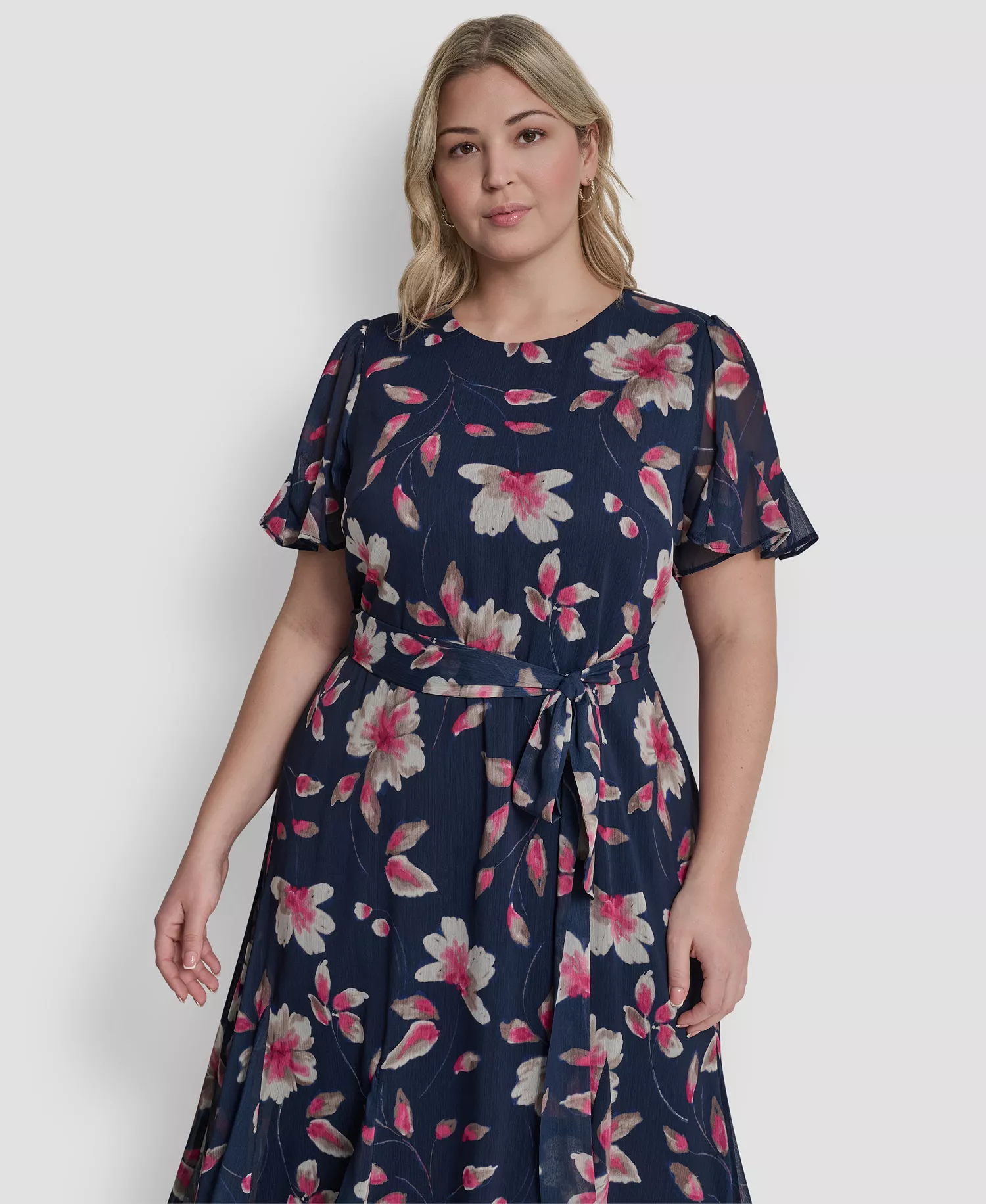 Plus Size Jewel Neck Fit & Flare Midi Dress - Indigo Multi - 14W