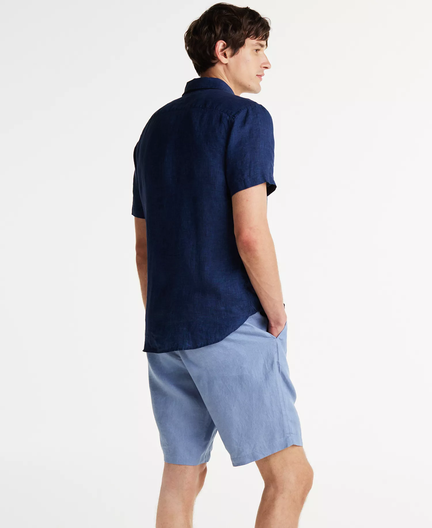 Men's Short-Sleeve Pigment-Dyed Linen Button-Front Shirt - Night Sky - M