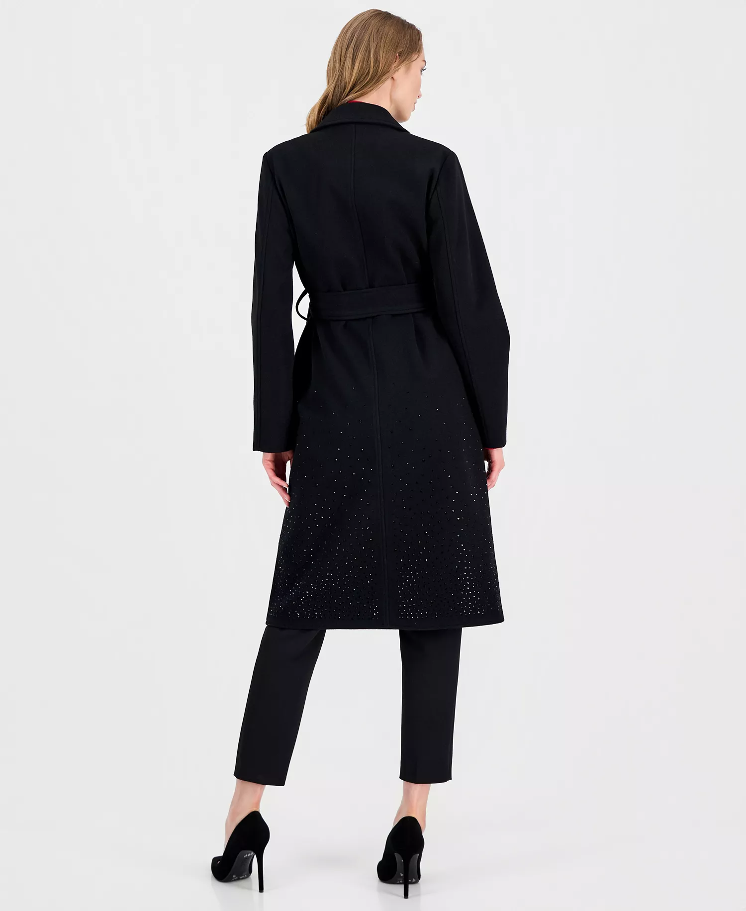 Women's Double-Breasted Embellished Coat  - Black - S