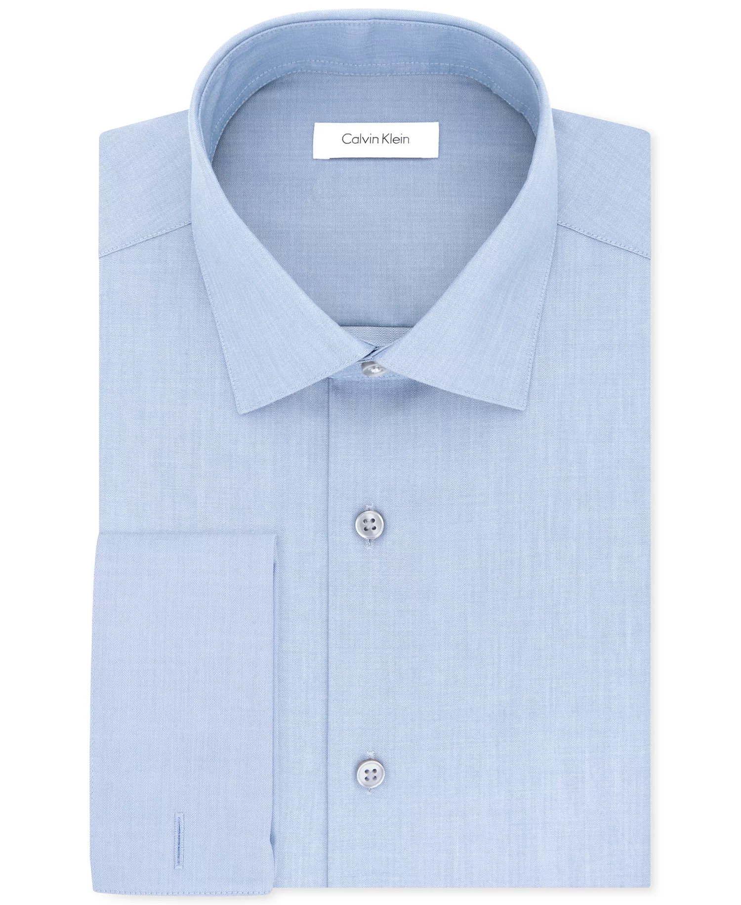 Calvin Klein Men's Slim-Fit Non-Iron Herringbone French Cuff Dress Shirt - Blue - 14 32/33