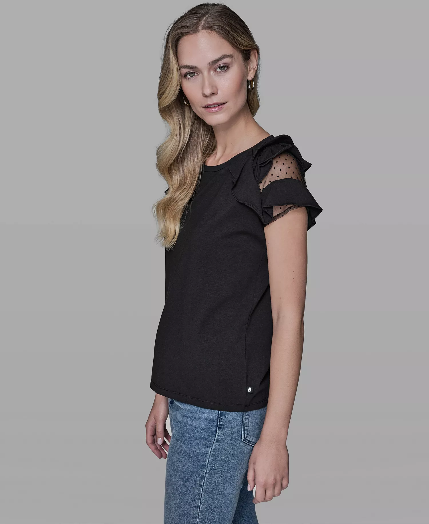 Women's Ruffle-Sleeve Pull-On Top - Black - L