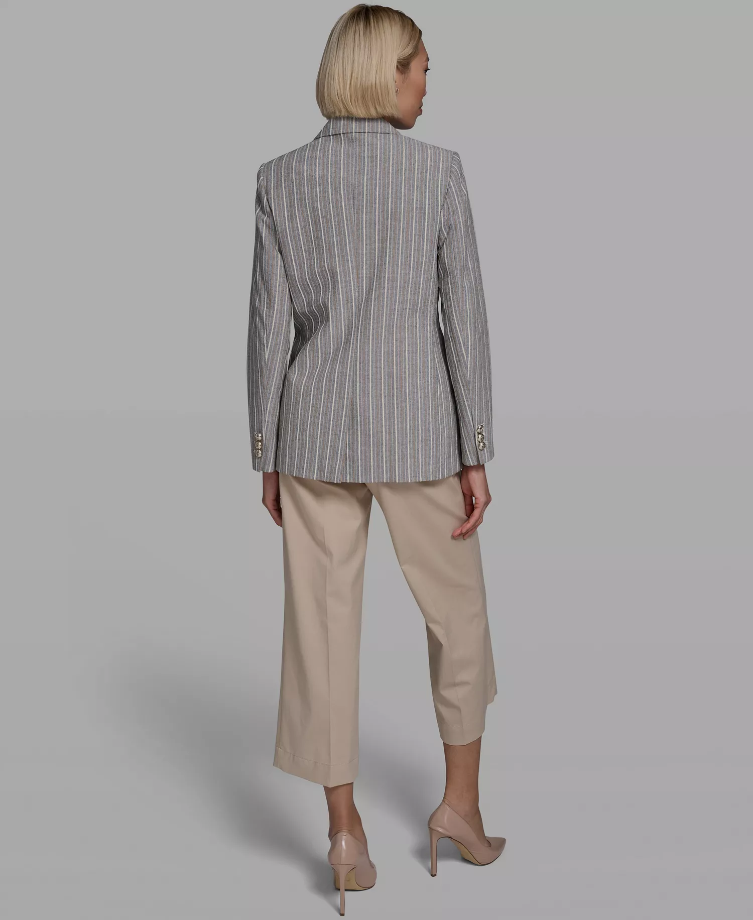 Women's Collared Multi Stripe Jacket - Bisque Multi - 0