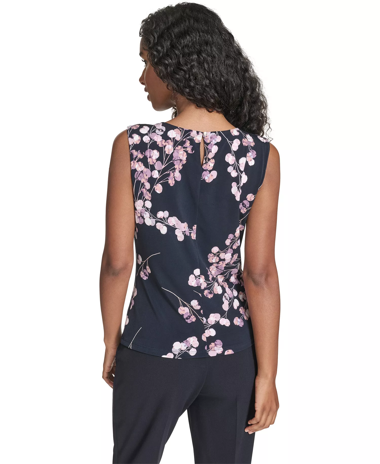 Women's Printed Sleeveless Cami Top - Navy/cream Multi - L