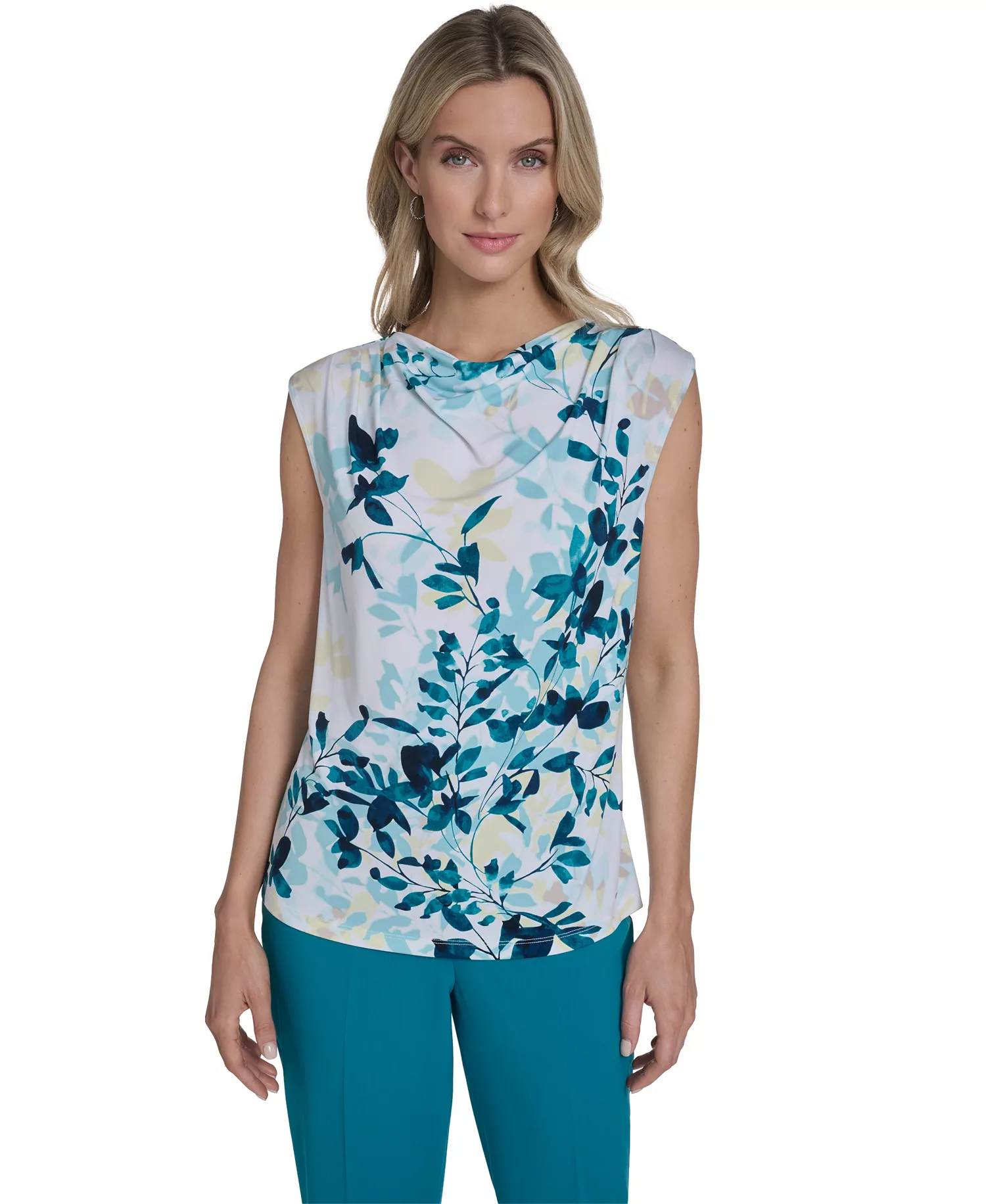 Petite Cowl Neck Sleeveless Top - White Multi - P/L