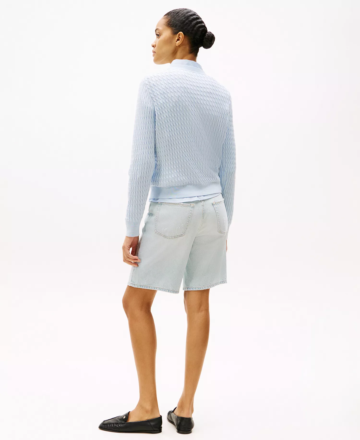 Women's Fine Gauge Cable Crewneck Top - Breezy Blue - L