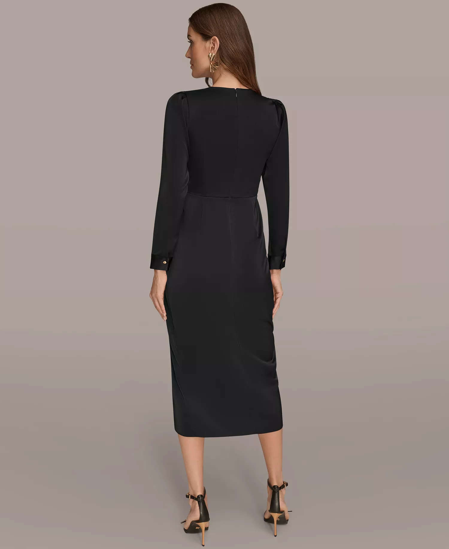 Women's Ruched Midi Dress - Black - 4