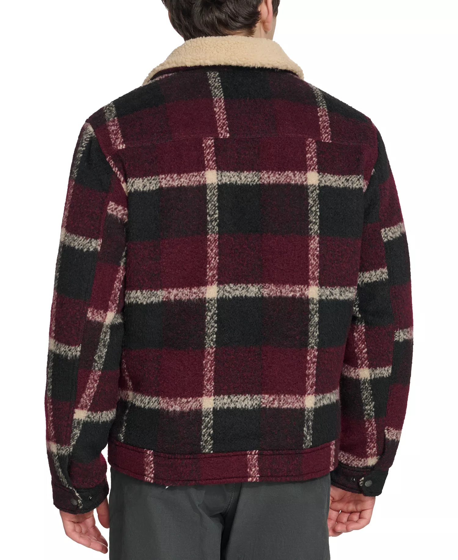 Men's Plaid Full-Zip Depot Jacket with Fleece Collar - Black Putty - L