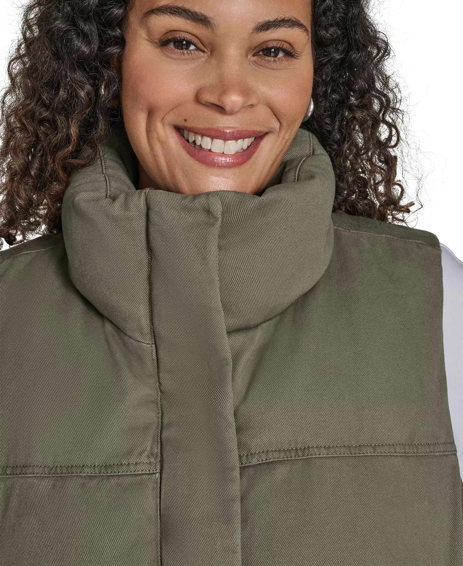 Plus Size Sleeveless Short Puffer Vest - Light Olive - 1X