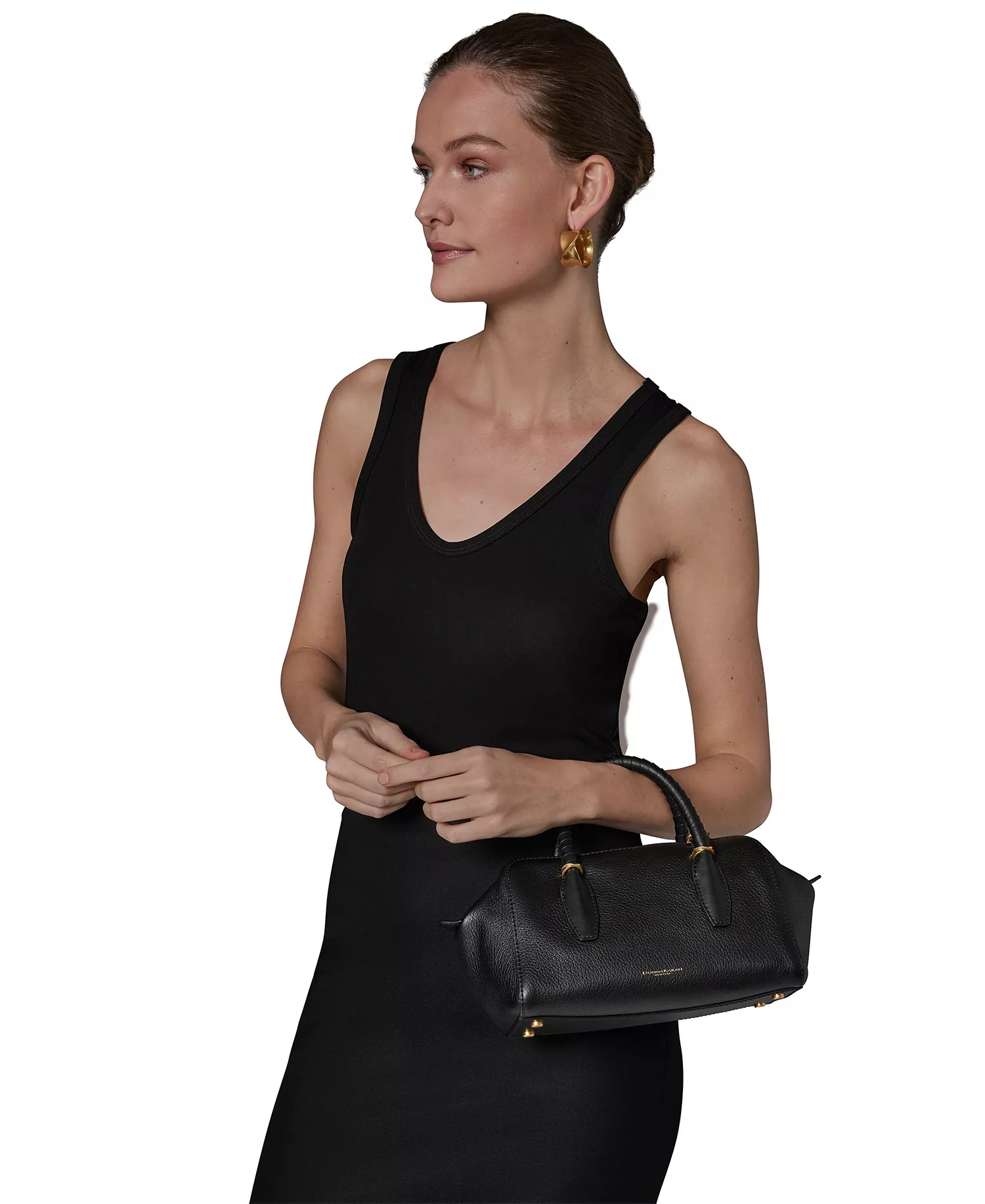 Chantilly Leather Medium Satchel Bag - Black/Gold - ONE SIZE