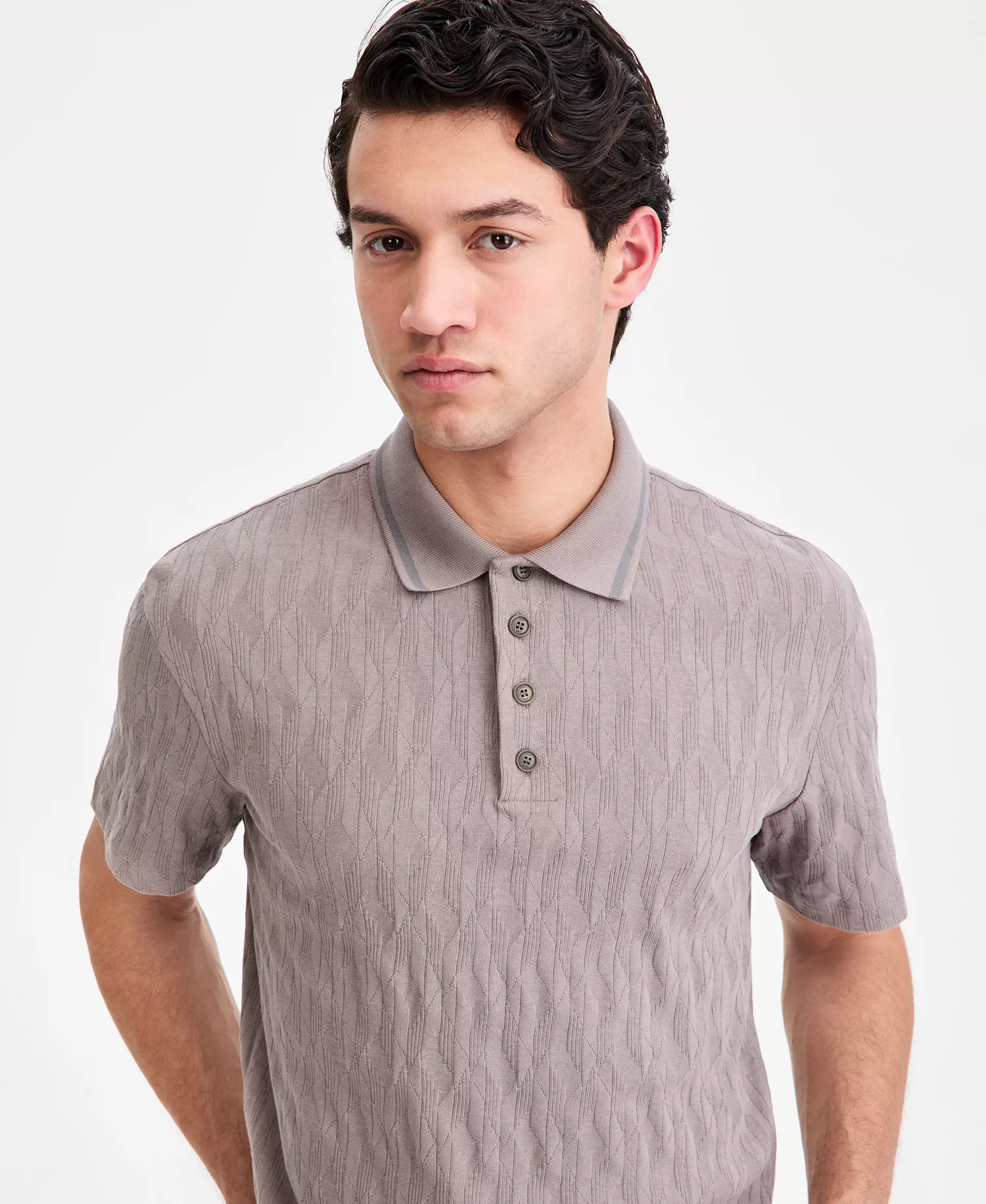 Men's Cotton Jacquard Short-Sleeve Polo Shirt - light/pastel brown - 2XL