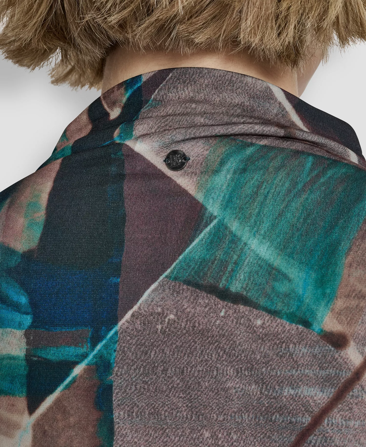 Women's Mock Neck Long Sleeve Top - City Taupe/ocean Blue Multi - L