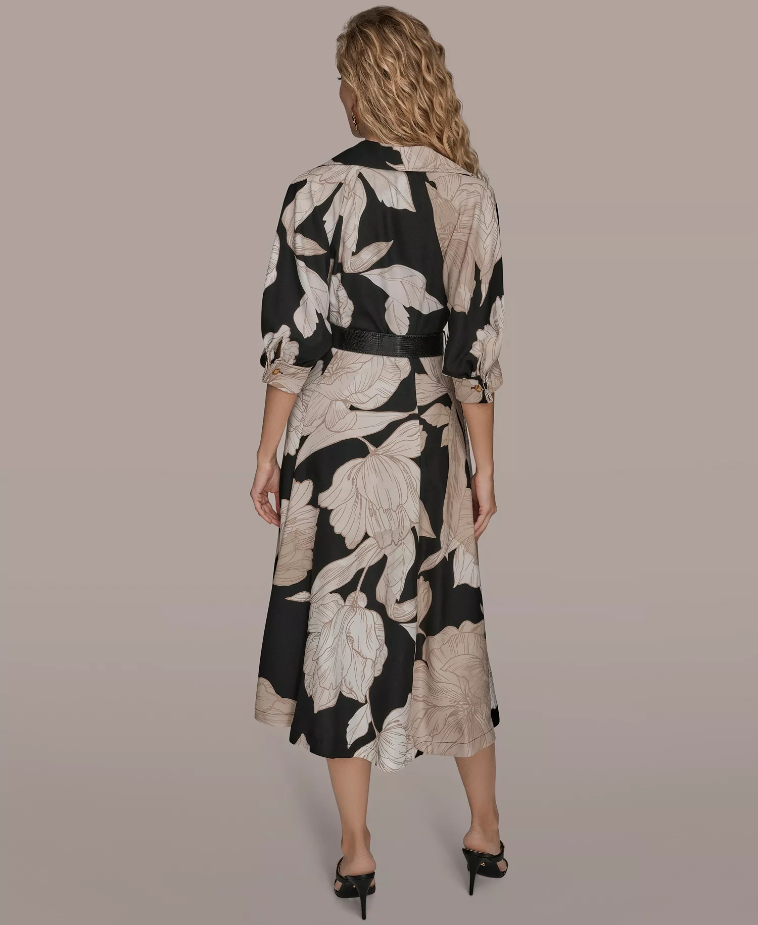 Women's Floral Midi Shirt Dress - Black/fawn multi - 10