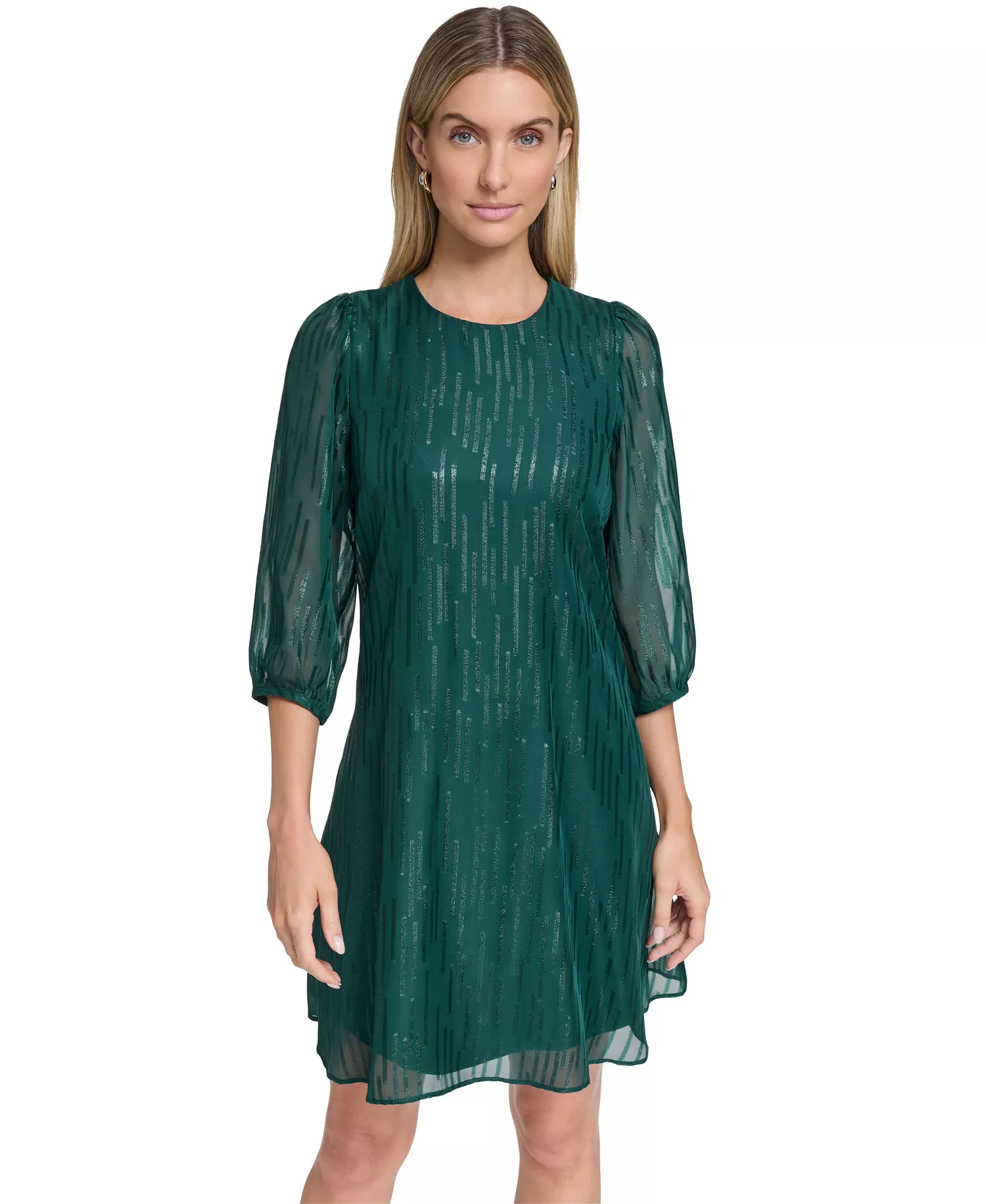 Petite 3/4-Length Shift Dress - Evergreen - 0P