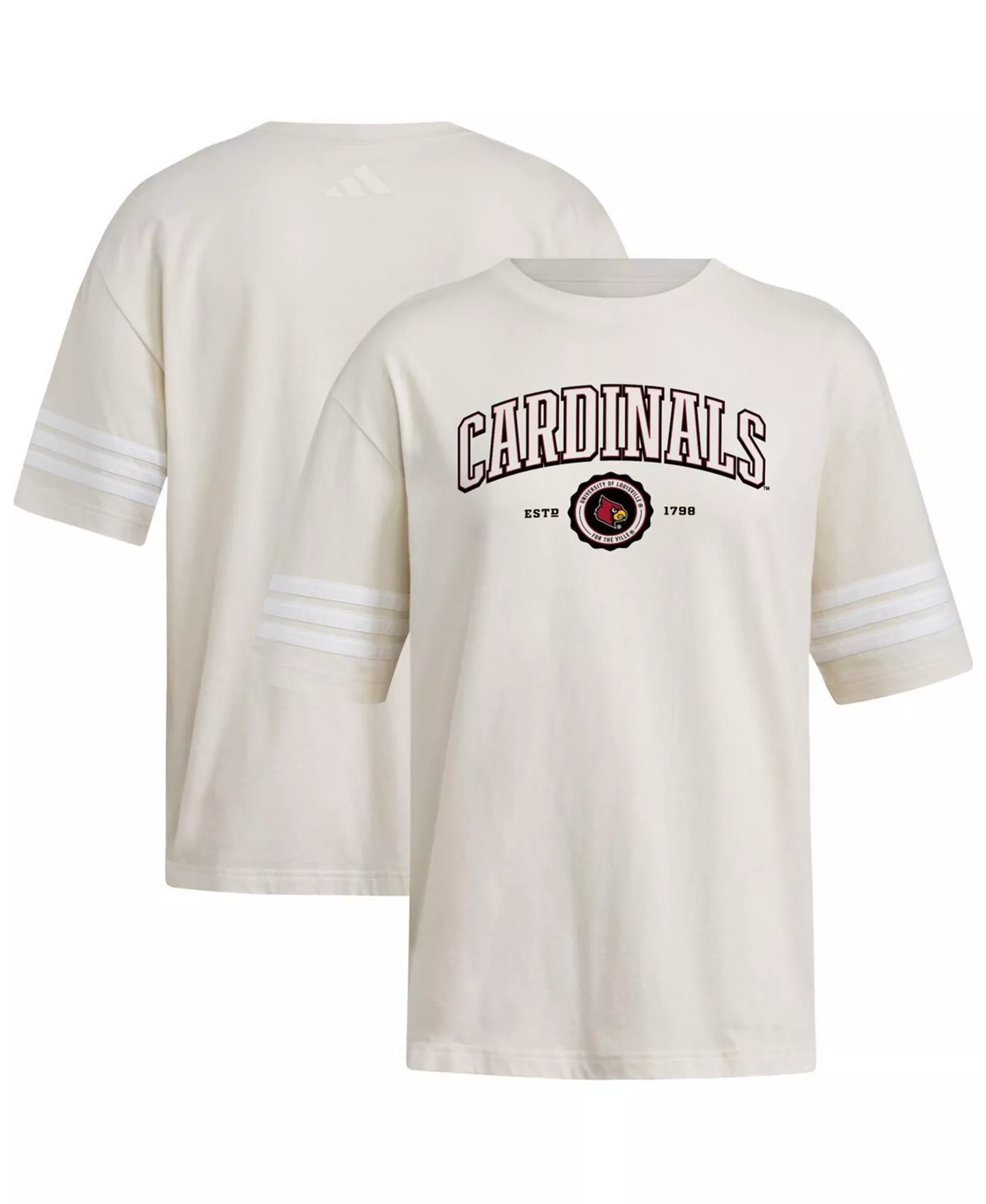 Women's Cream Louisville Cardinals Fashion Three-Stripes Oversized T-Shirt - Cream - M