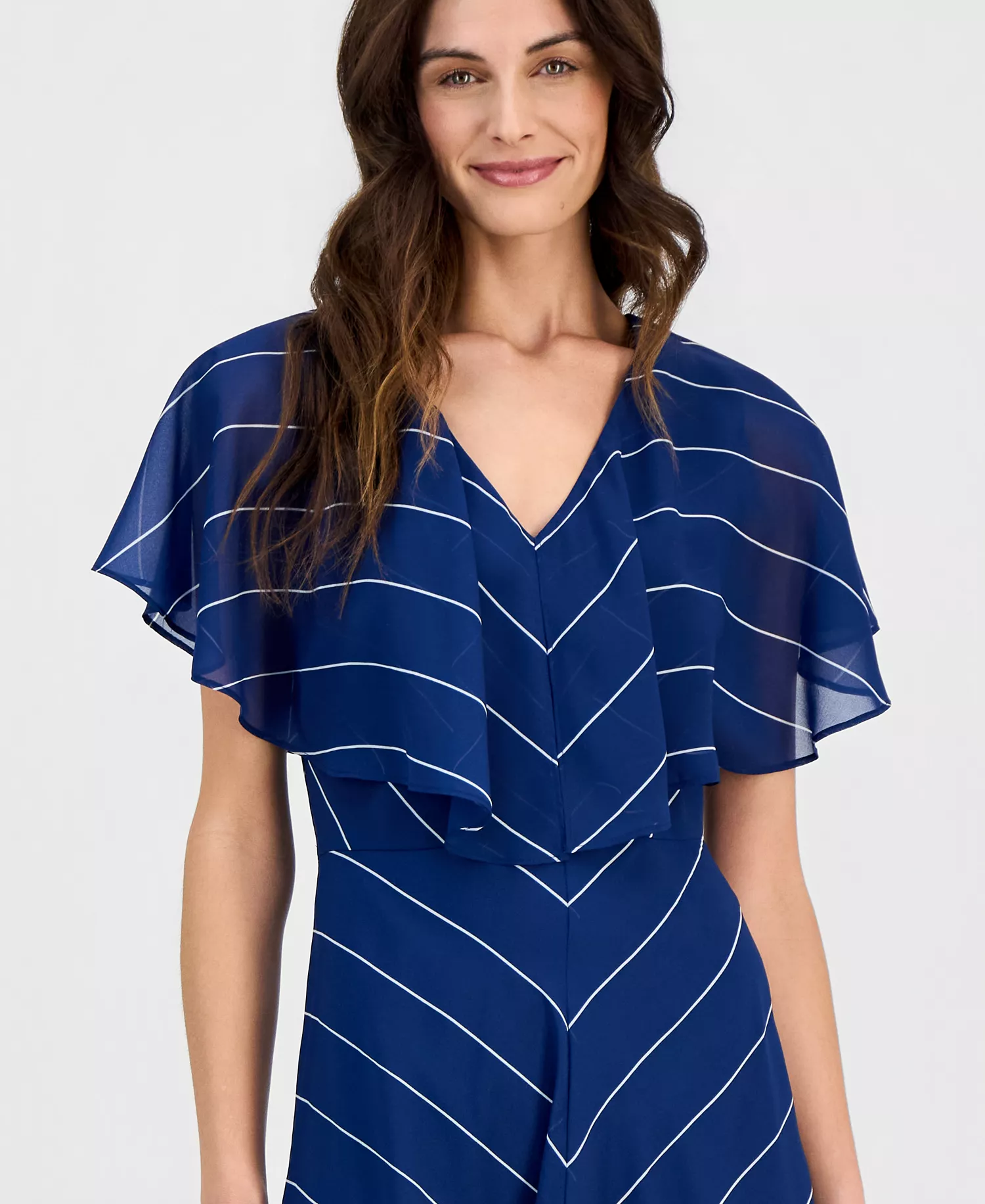 Women's Capelet-Sleeve Point-Hem Dress, Macy's Exclusive - Cait Stripe - L