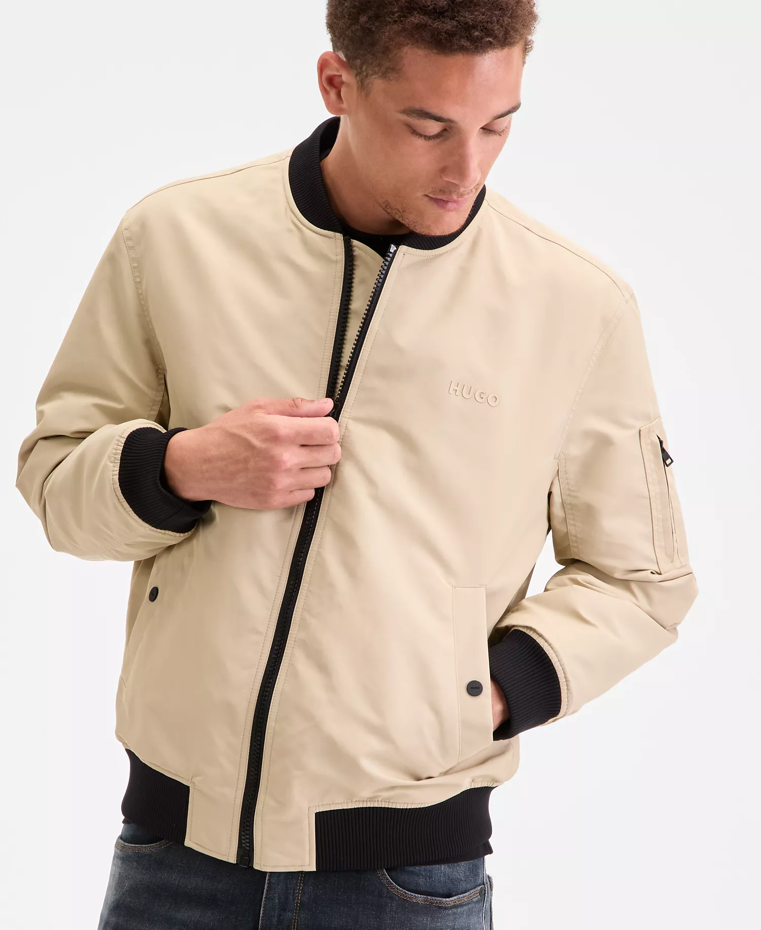 Men's Baken2435 Slim-Fit Satin Bomber Jacket - Black - 2XL
