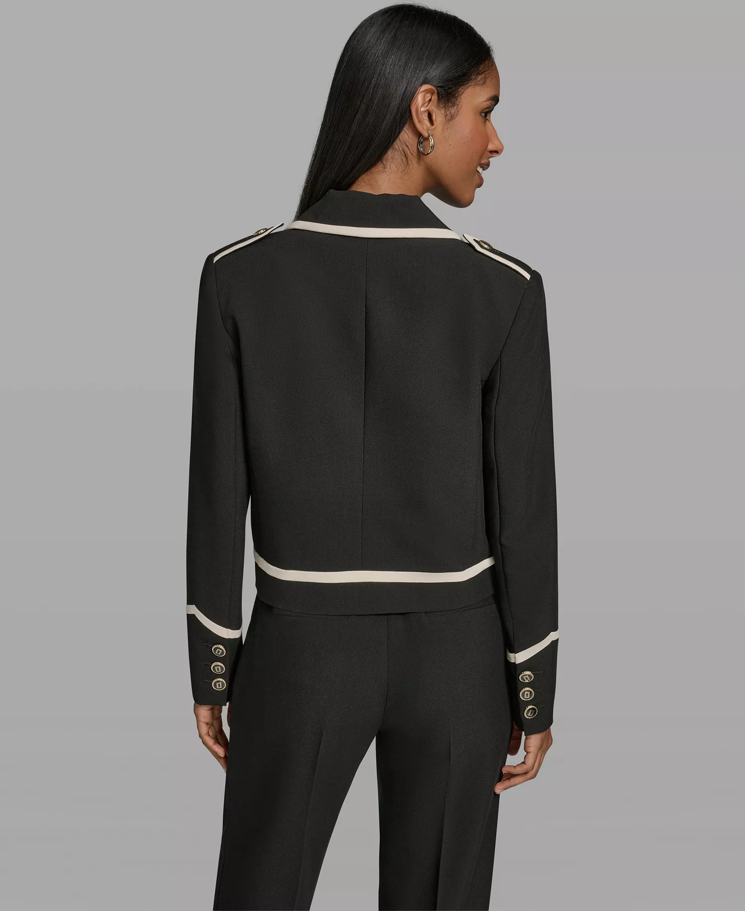 Women's Notch Lapel Cropped Jacket - Bisque/blk - 0