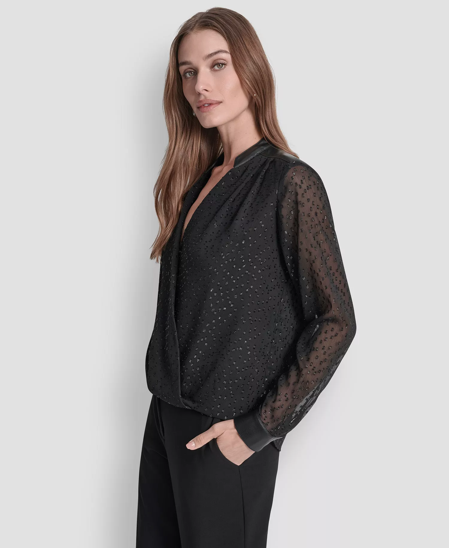 Women's Clip Dot Pattern V-Neck Blouse - Black - XS