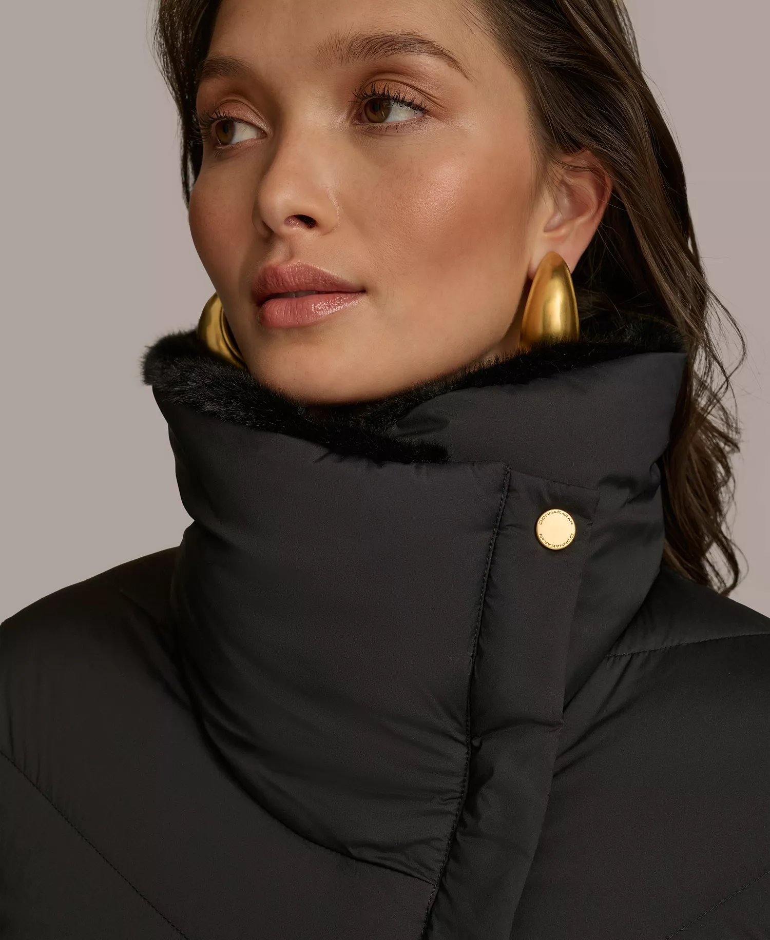 Women's Stretch Zip Closure Coat - Black - L