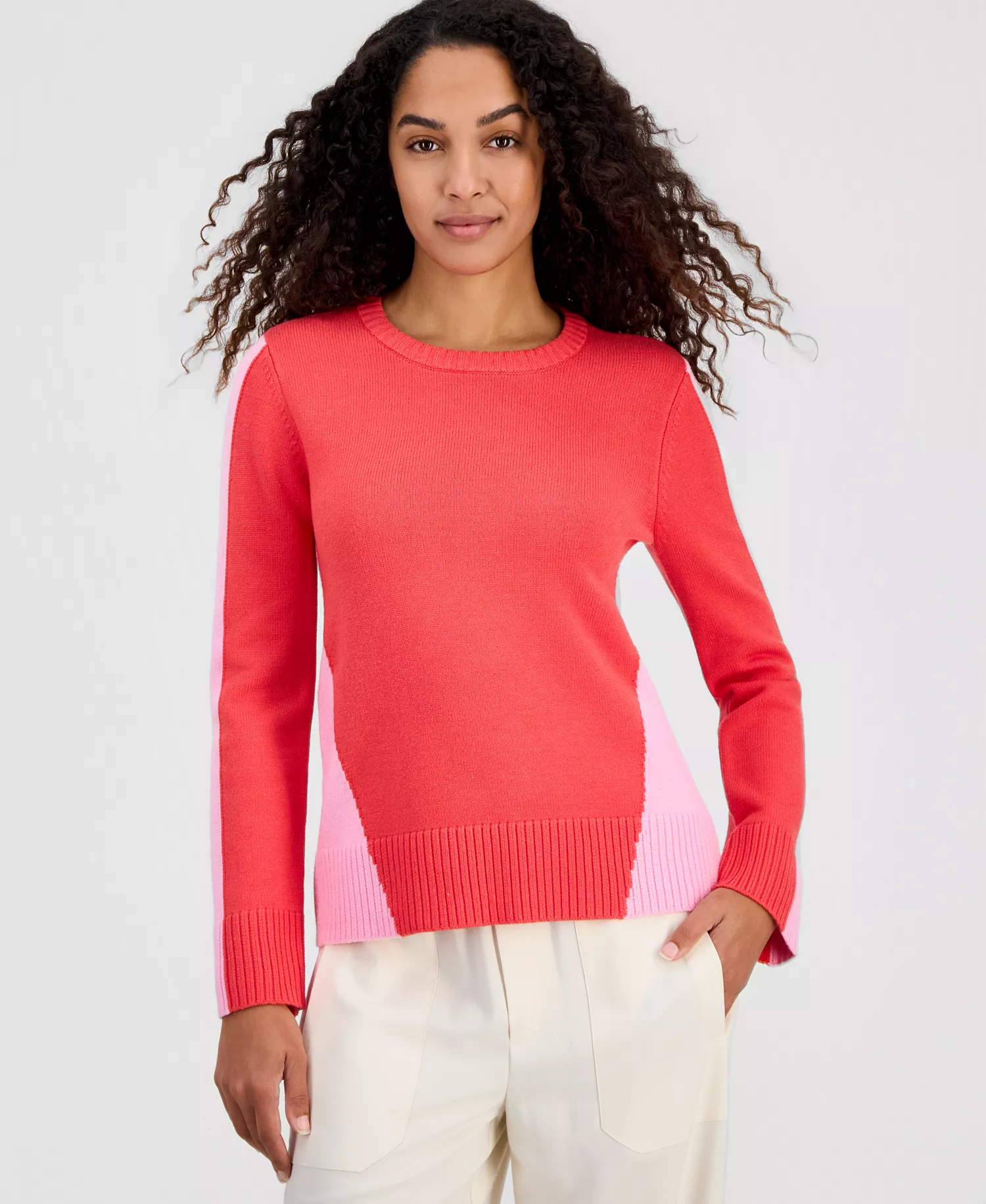 Women's Colorblocked Crewneck Long-Sleeve Top - Orchid Pink/pink Sky - L