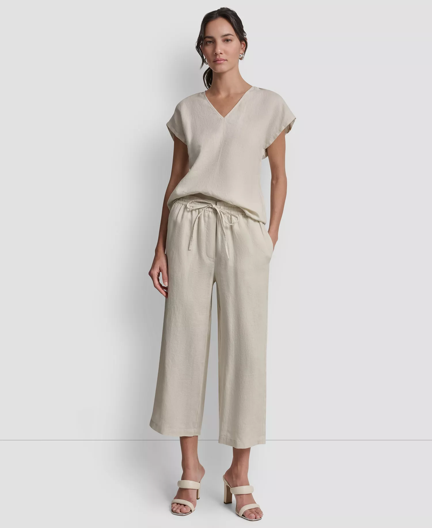 Women's Linen V-Neck Short-Sleeve Shirt - Natural - L