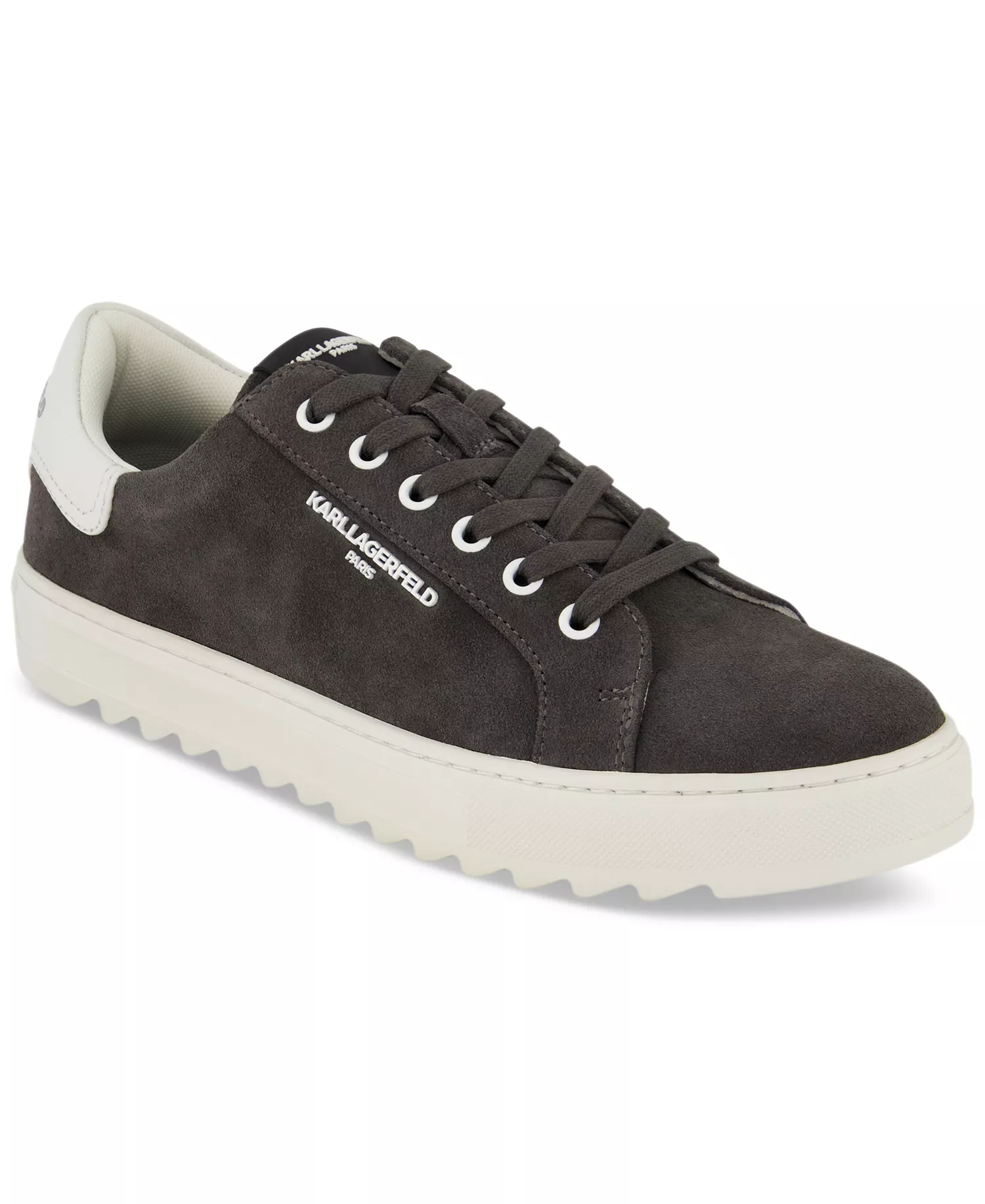 Men's Suede Plain-Toe with Side White Logo Bit Sneaker - Grey - 8M