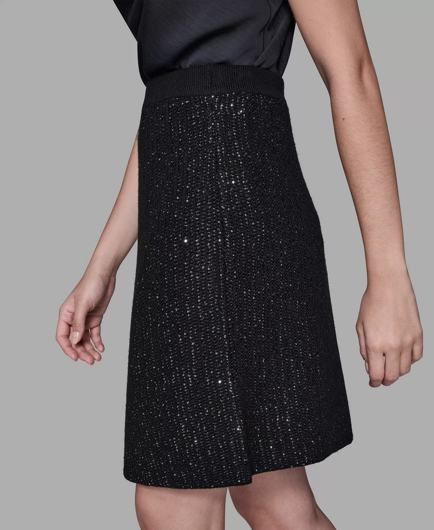 Women's Sequined Knit Short Skirt - Black - M