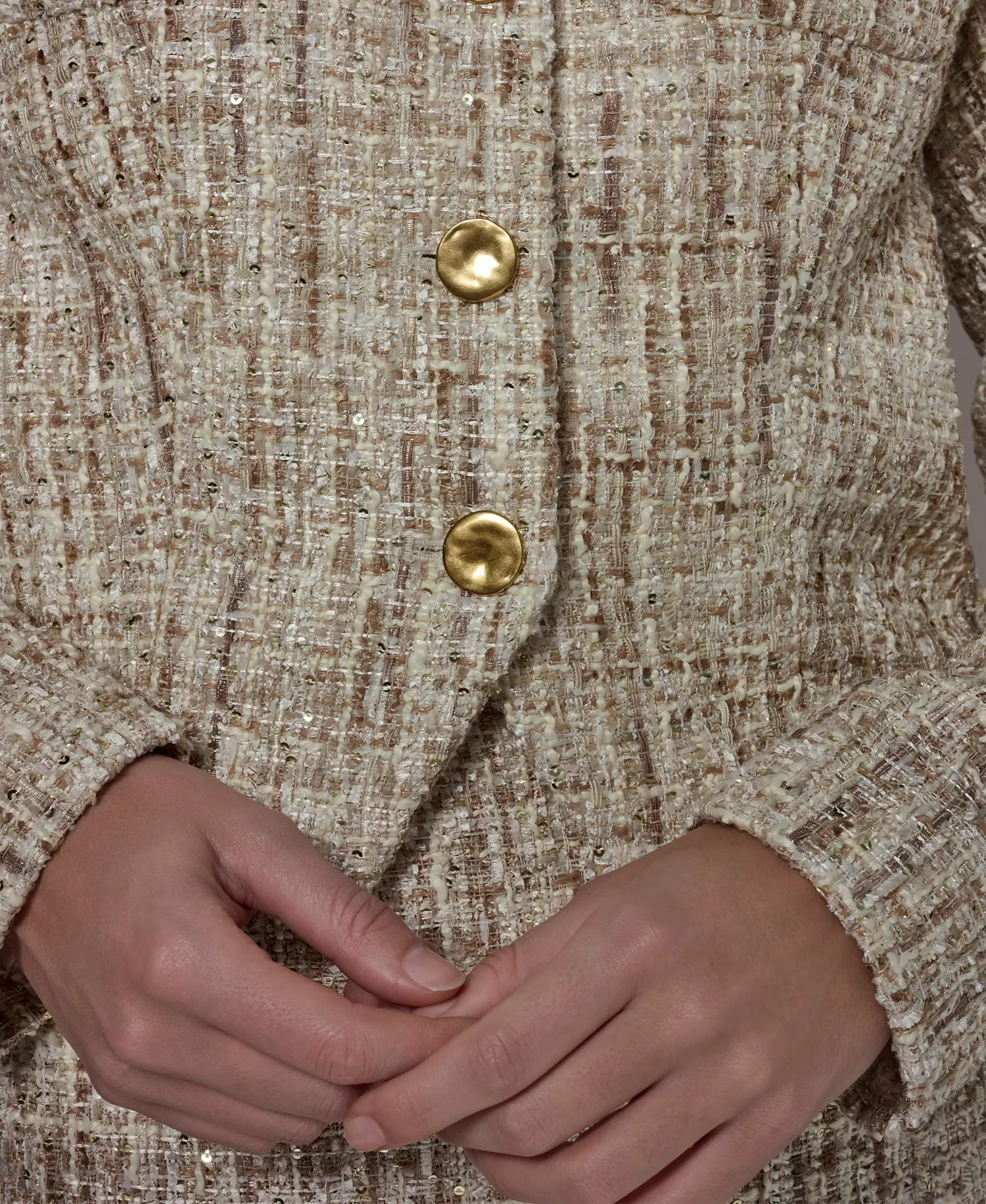 Petite Button-Front Cropped Jacket - Dark Cream Multi - 0P