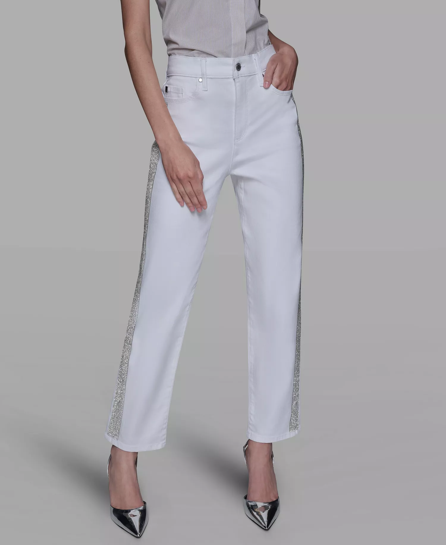 Women's Stripe Detail Jeans - White - 0